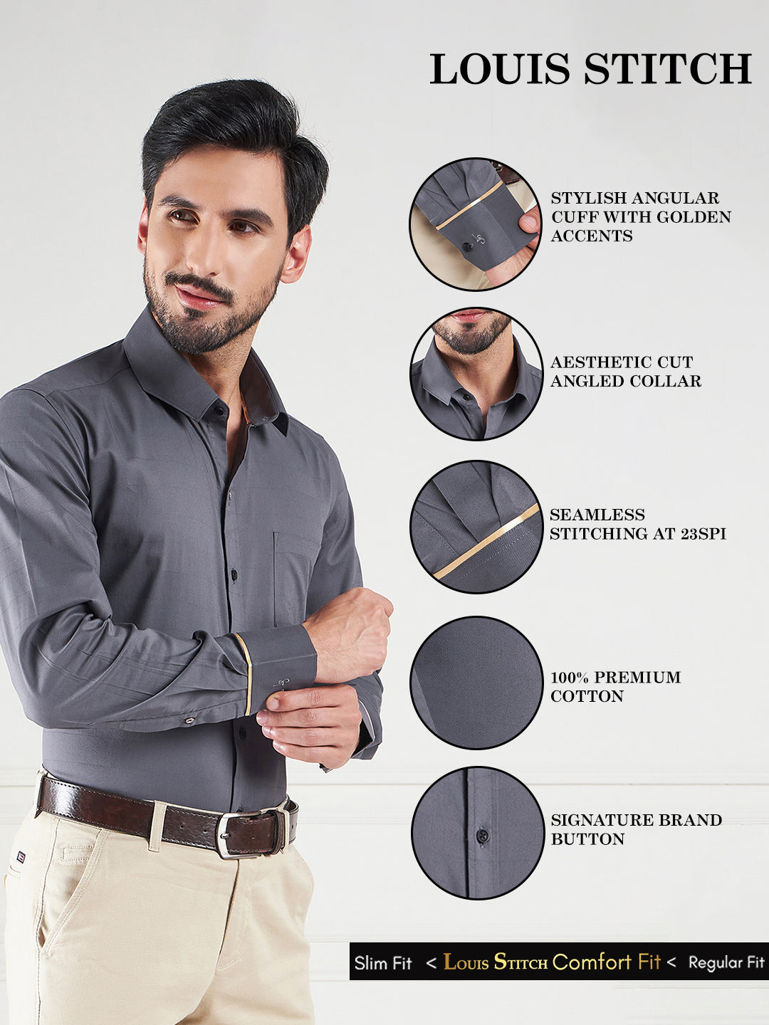 Regular Fit Solid Grey Shirt For Men