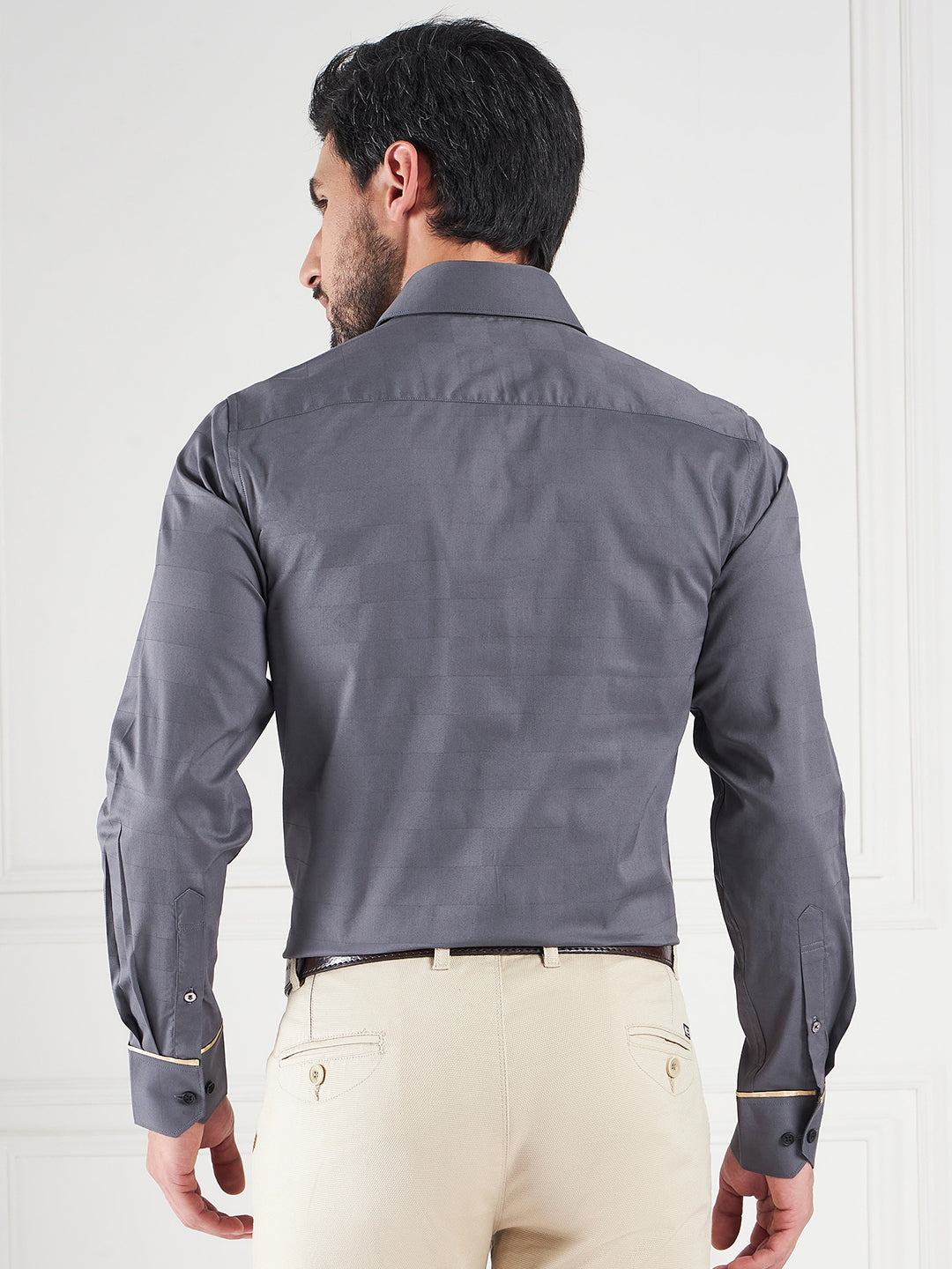 Regular Fit Solid Grey Shirt For Men