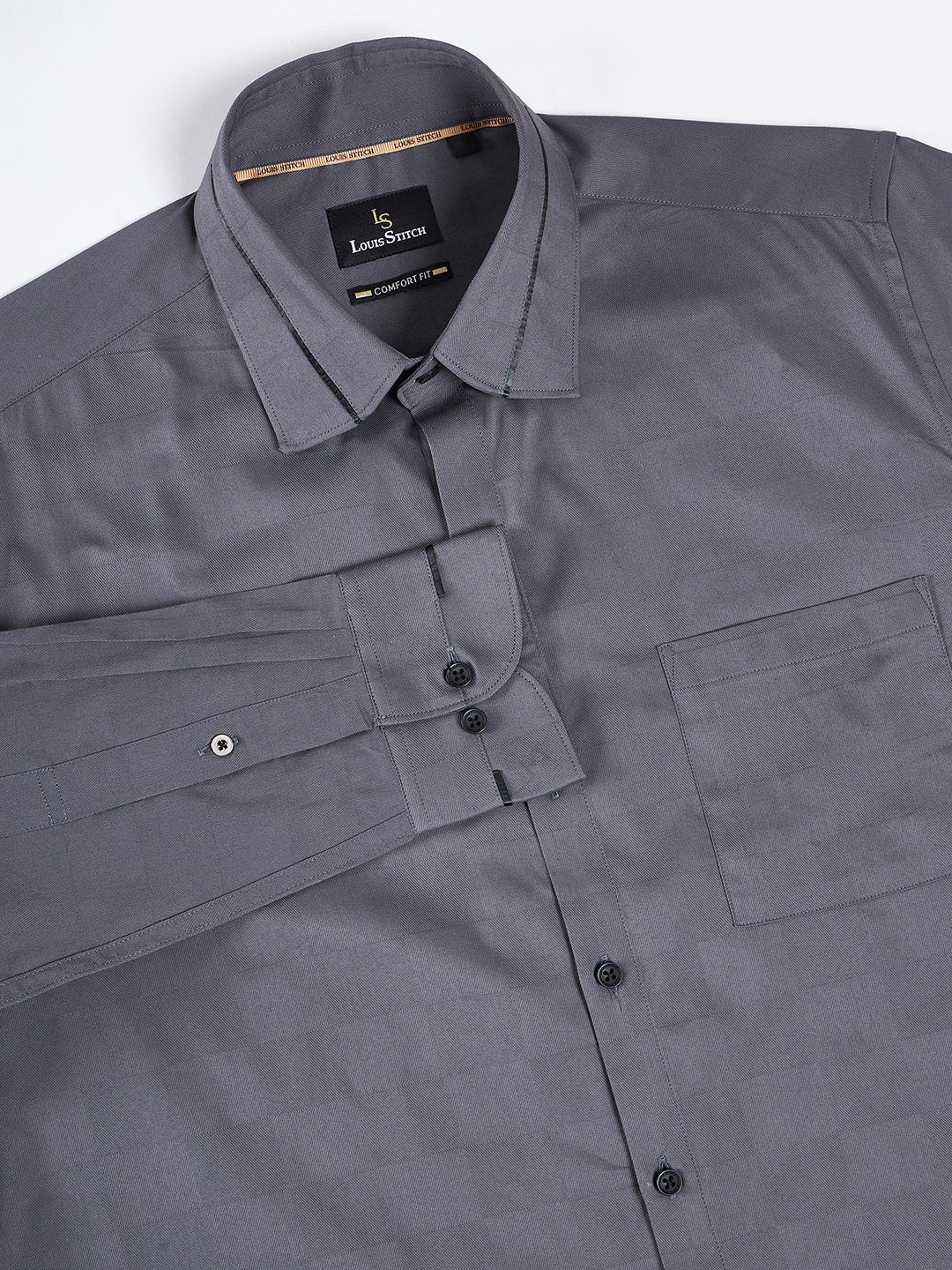 Regular Fit Solid Grey Shirt For Men