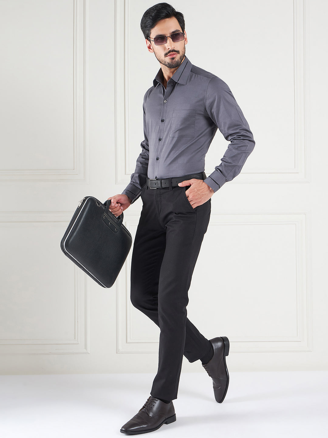 Regular Fit Solid Grey Shirt For Men