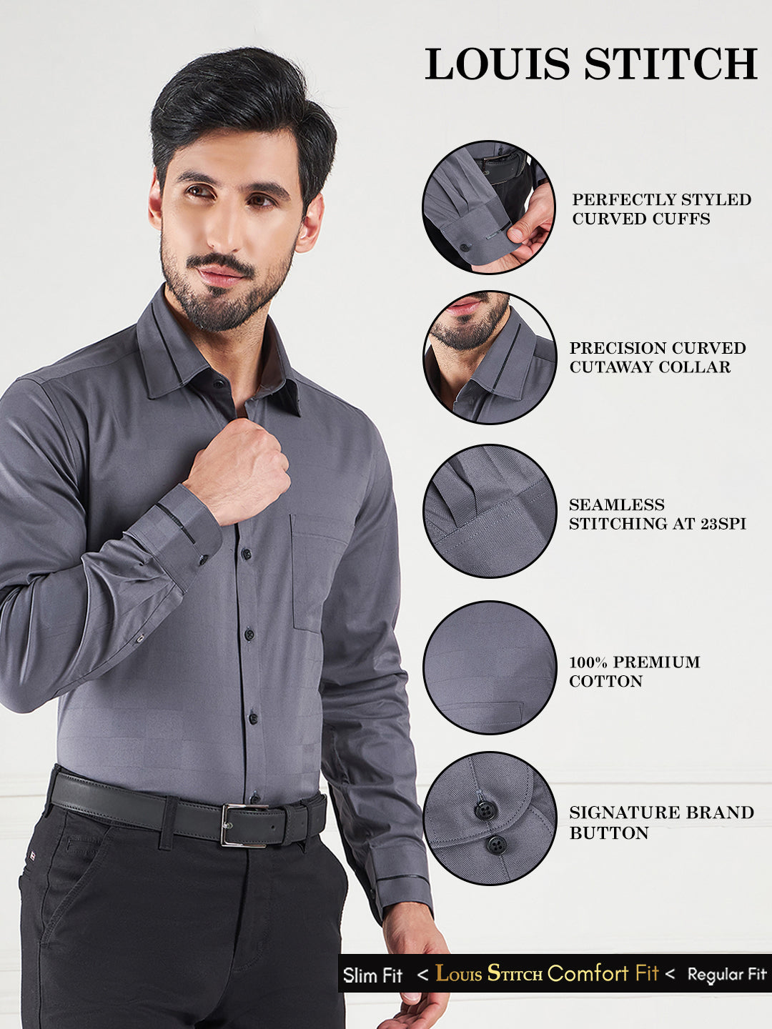 Regular Fit Solid Grey Shirt For Men