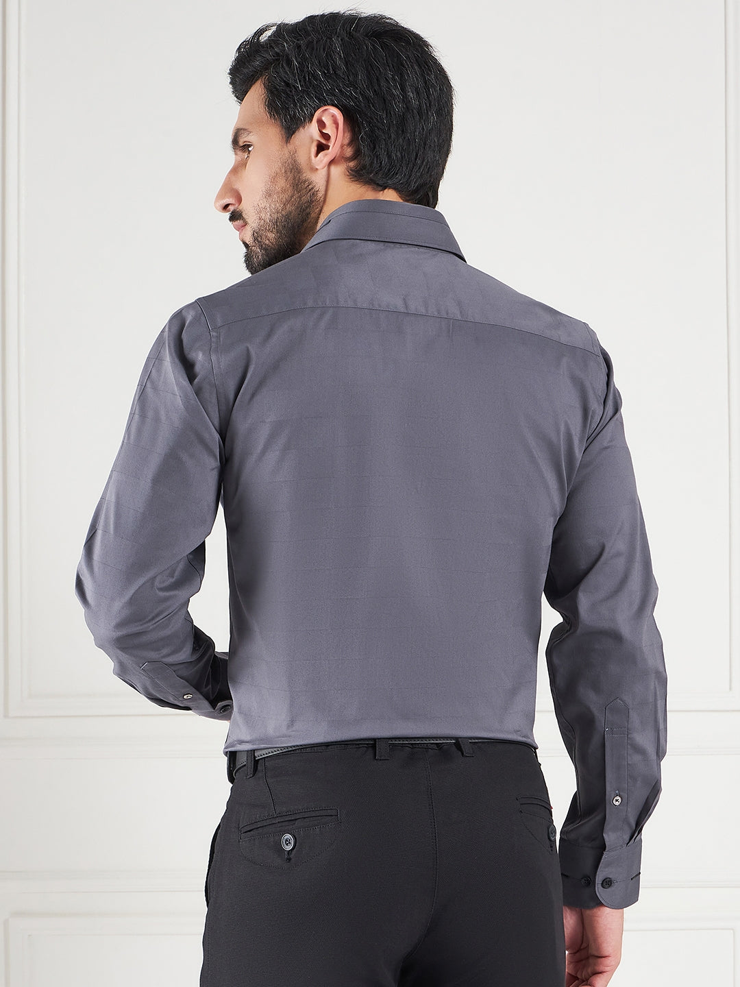 Regular Fit Solid Grey Shirt For Men