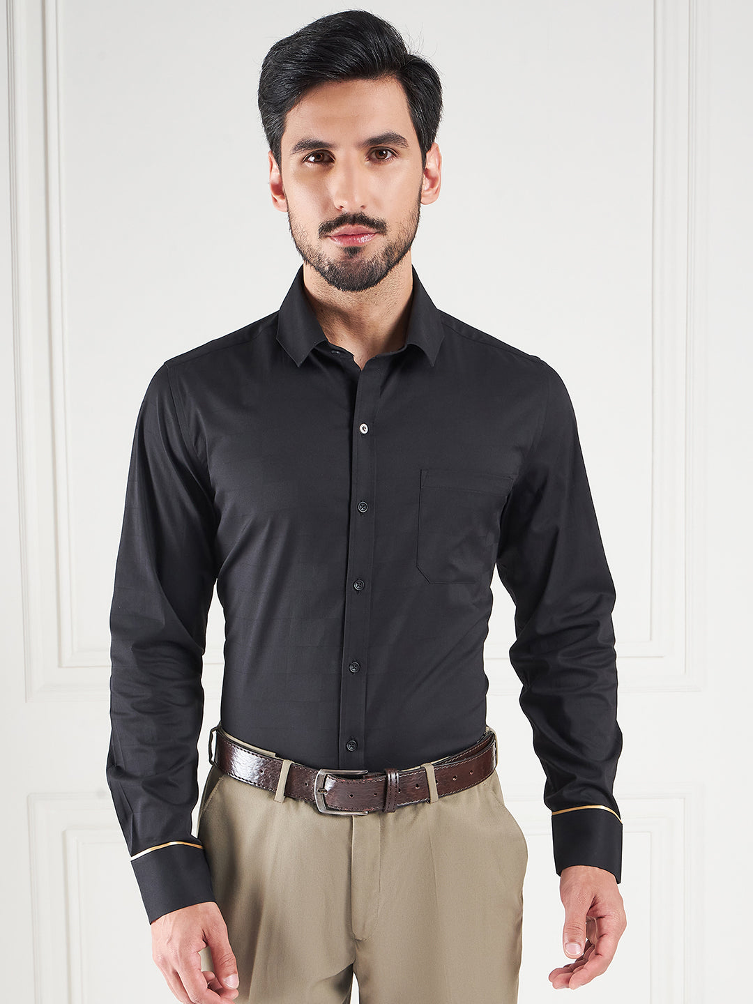 Regular Fit Solid Black Shirt For Men