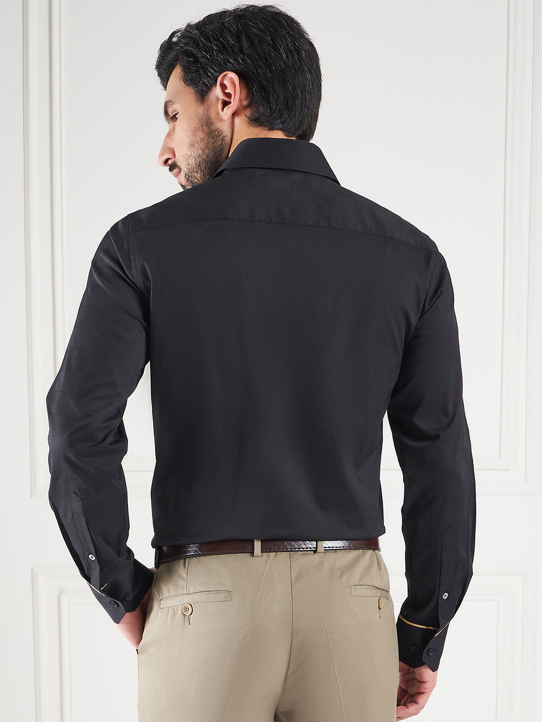 Regular Fit Solid Black Shirt For Men