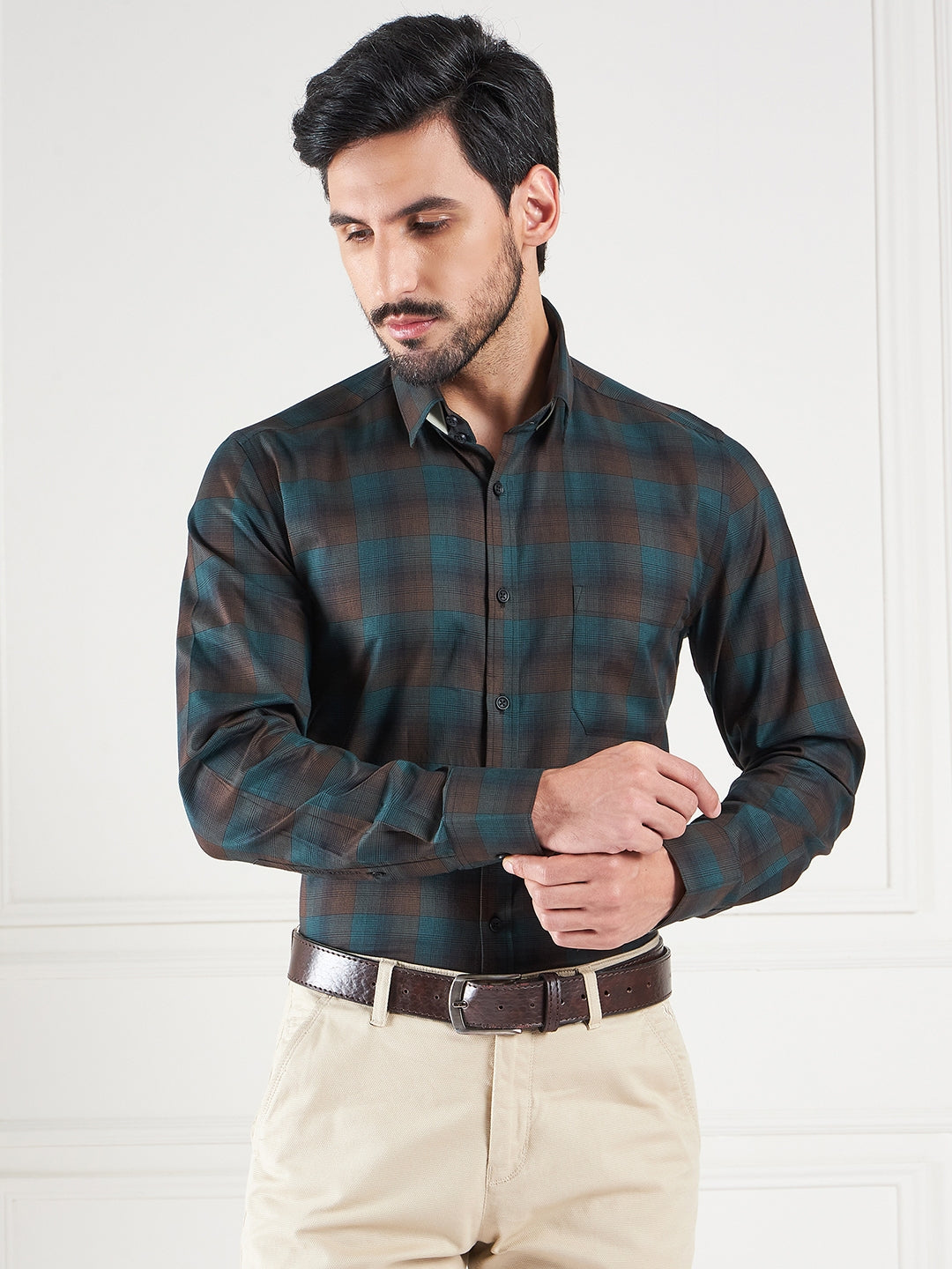 Regular Fit Multi Stripes Green Shirt For Men