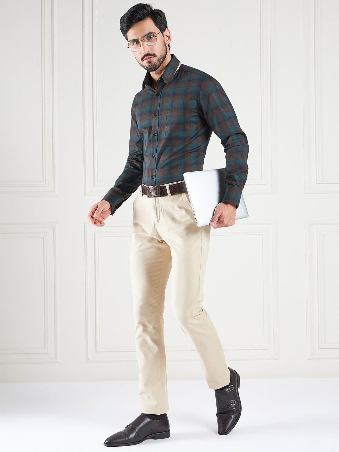 Regular Fit Multi Stripes Green Shirt For Men