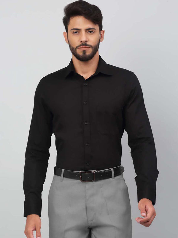 Formal Shirt For Men Luxury Soft Cotton Stylish German Collar Cuffs and Threads Regular Fit Perfectly Handfinished (Black)