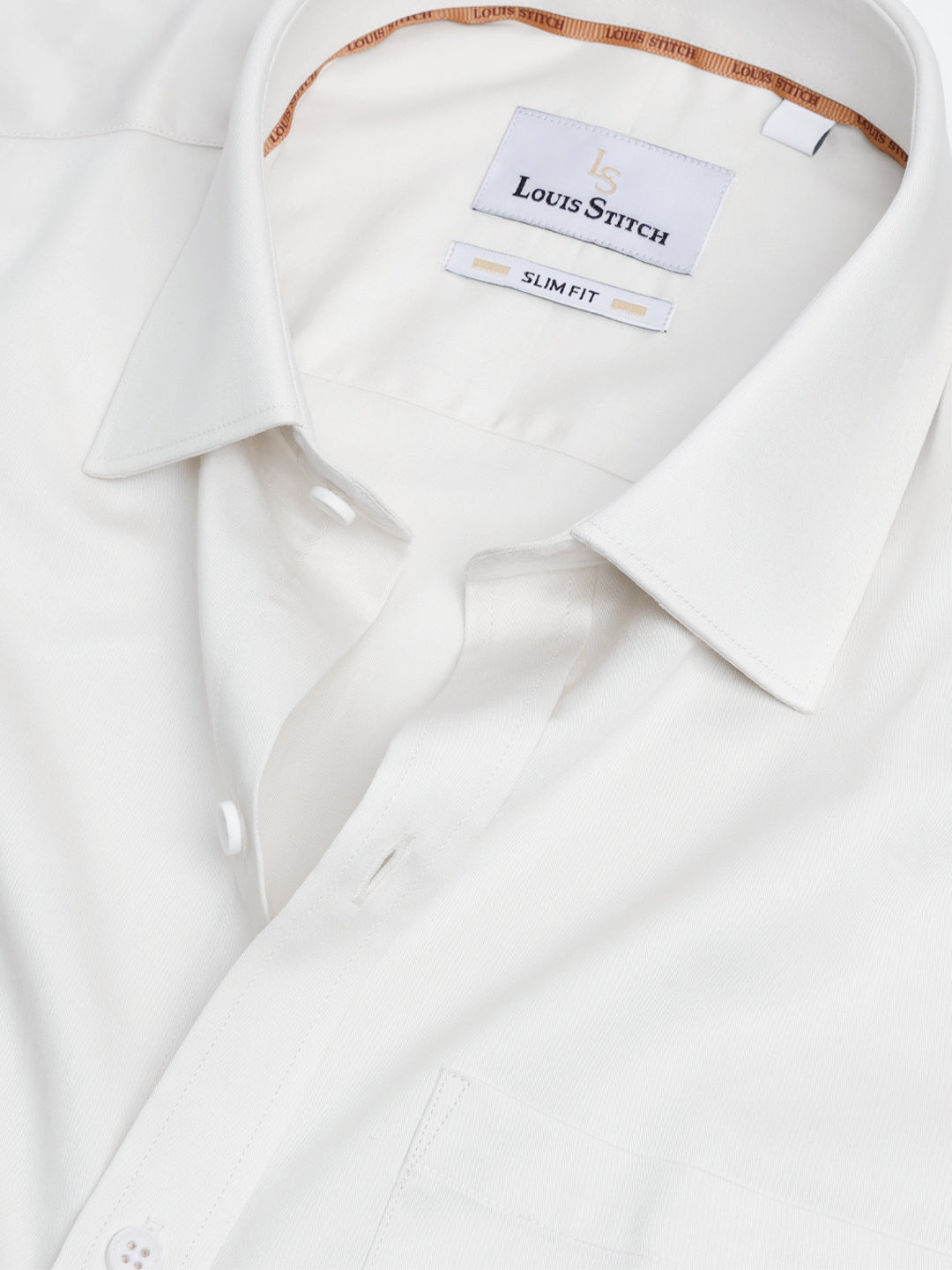 Men's Slim Fit Solid Off-White Formal Shirt