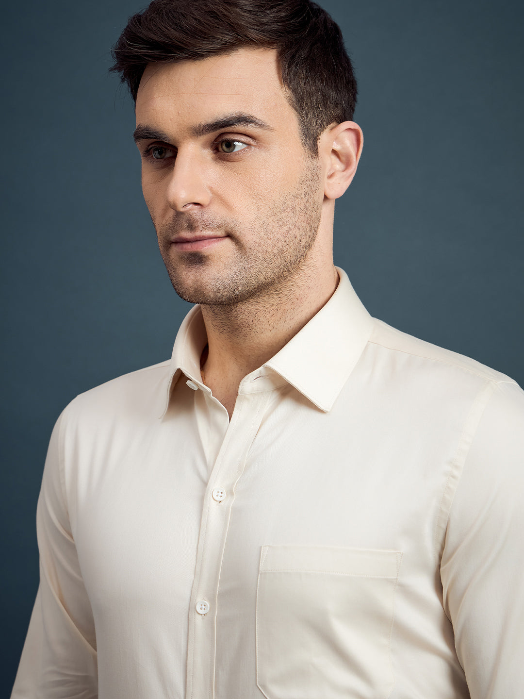 Men's Slim Fit Solid Ivory Formal Shirt