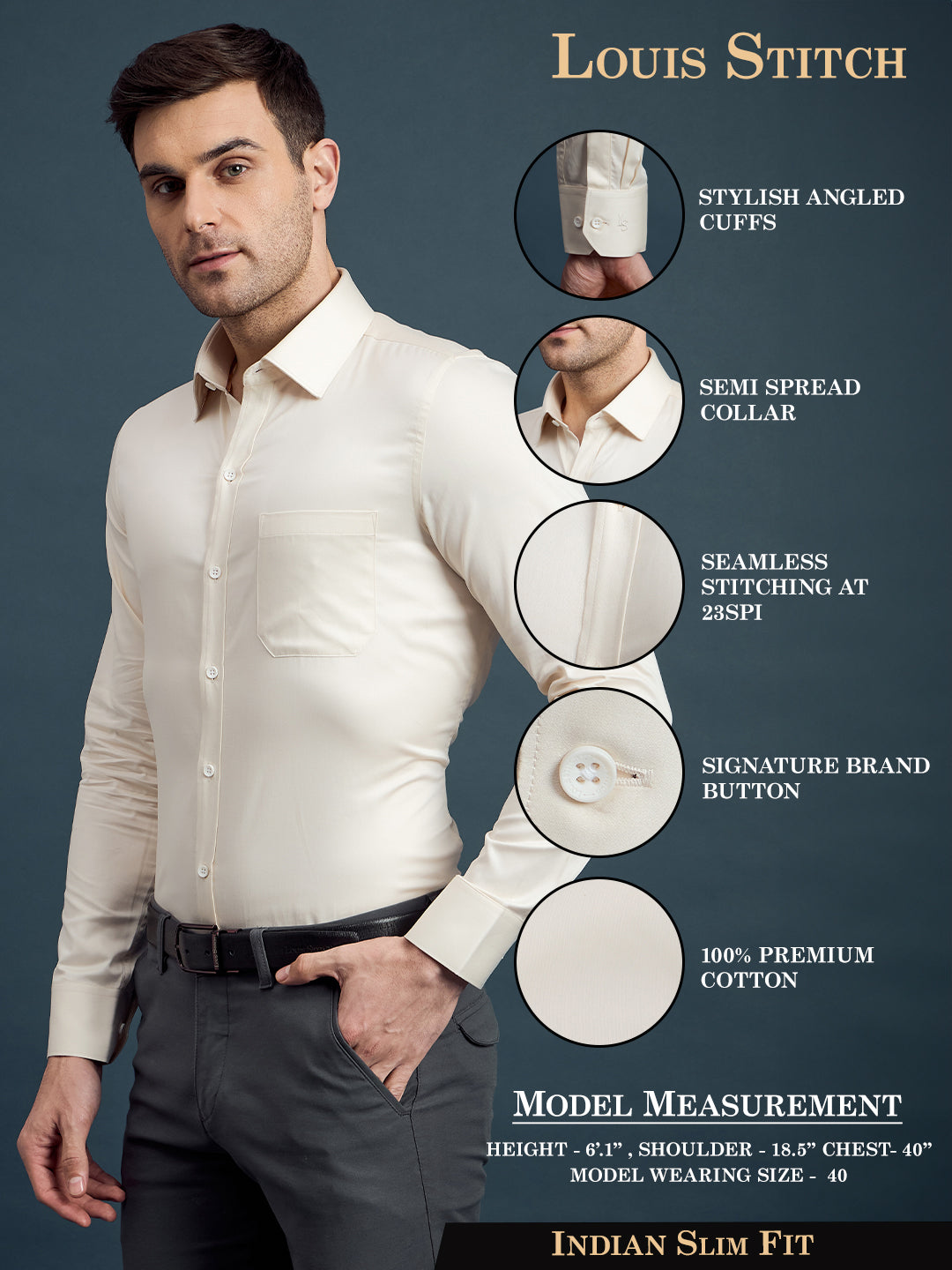 Men's Slim Fit Solid Ivory Formal Shirt