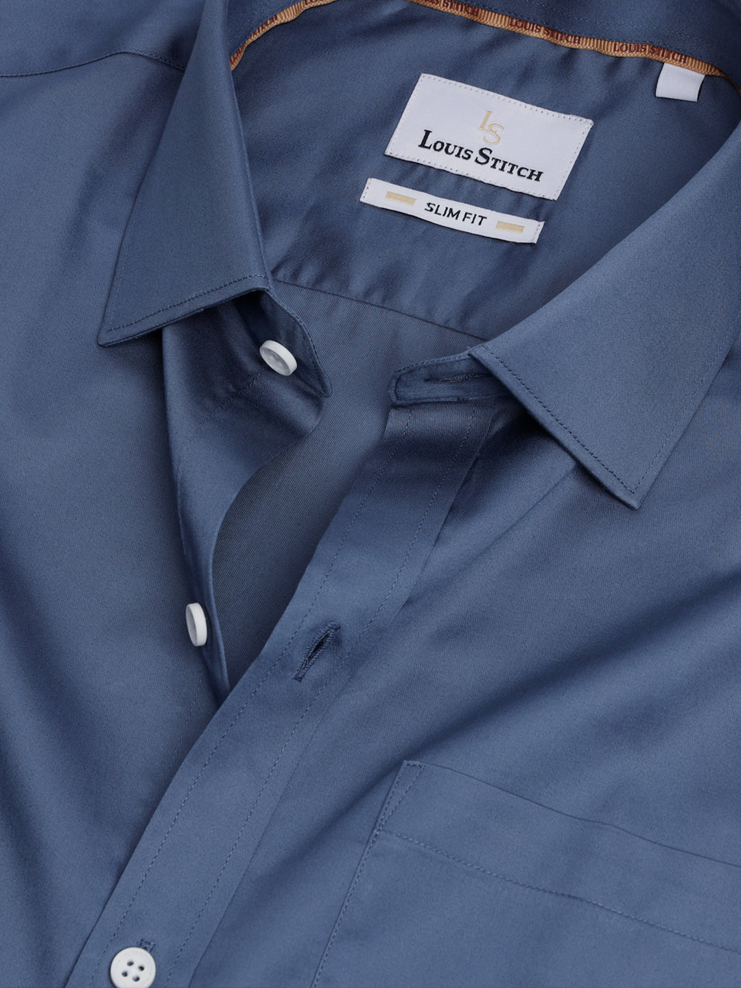 Men's Slim Fit Solid Steel Blue Formal Shirt