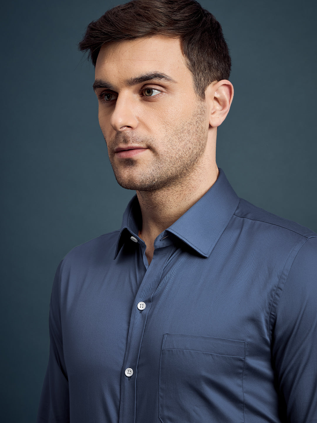 Men's Slim Fit Solid Steel Blue Formal Shirt