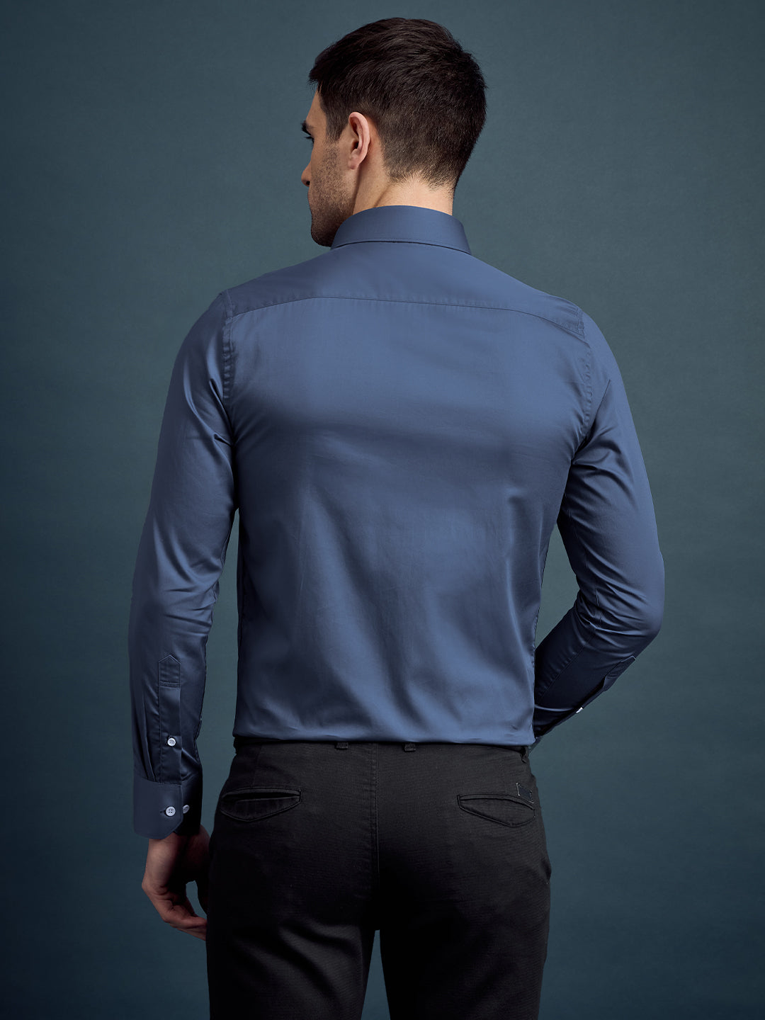 Men's Slim Fit Solid Steel Blue Formal Shirt