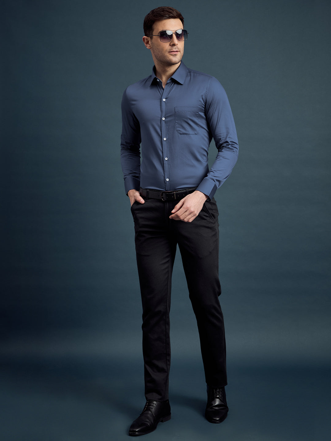 Men's Slim Fit Solid Steel Blue Formal Shirt