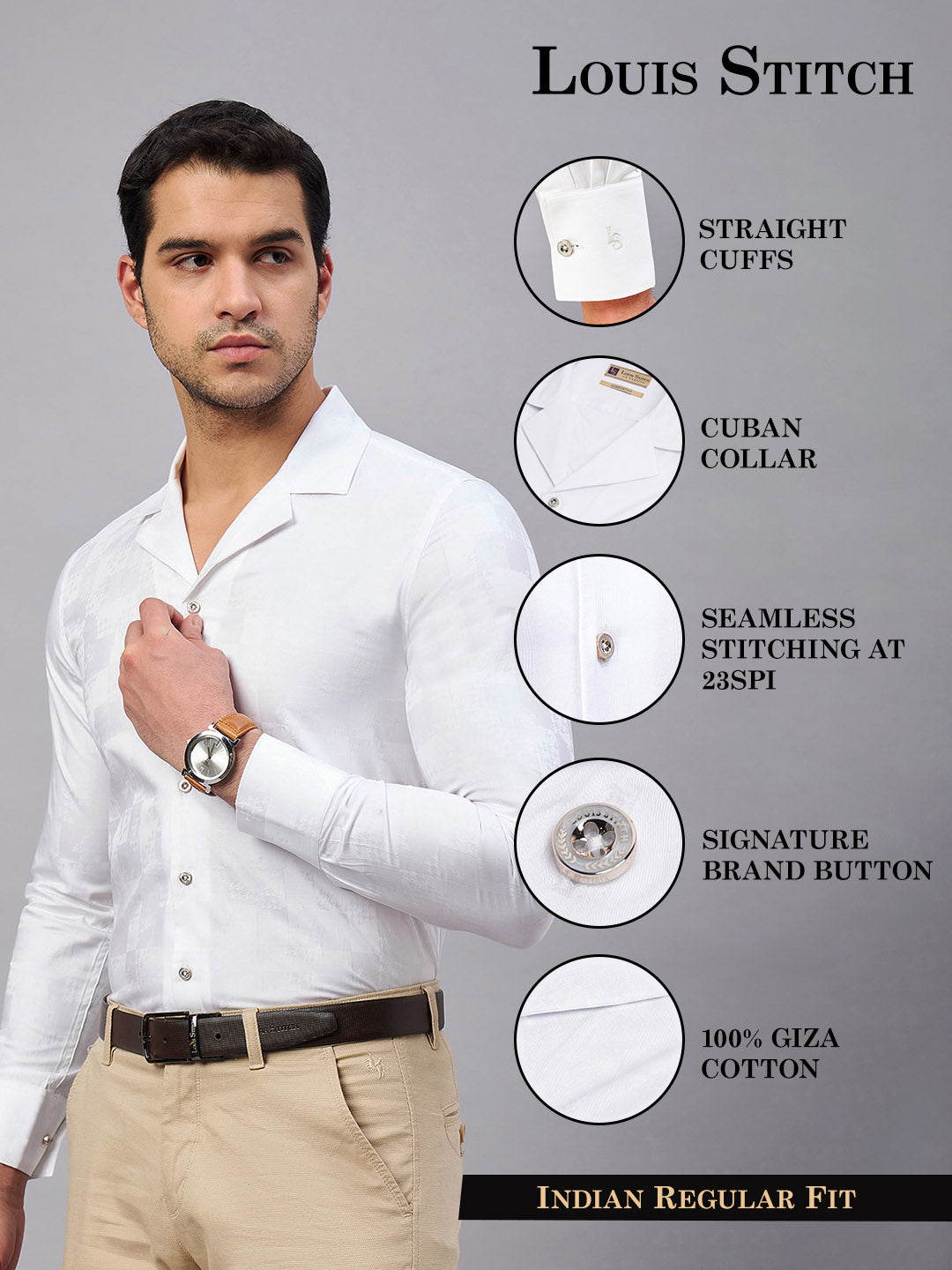 Regular Fit Cuban Collar Abstract White Shirt For Men