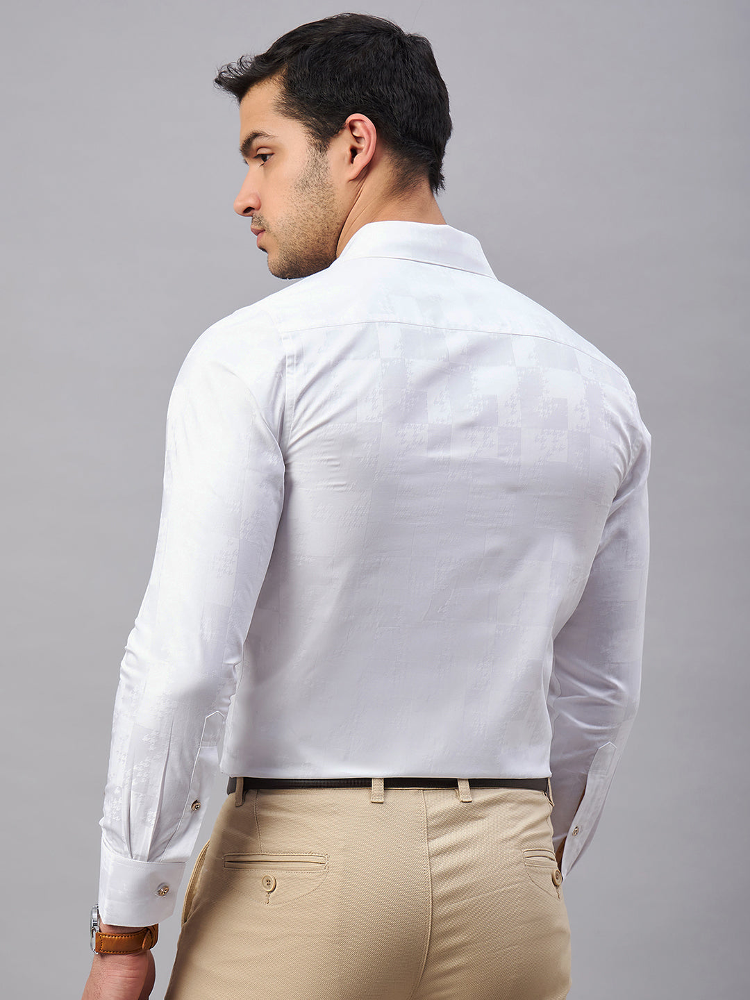 Regular Fit Cuban Collar Abstract White Shirt For Men
