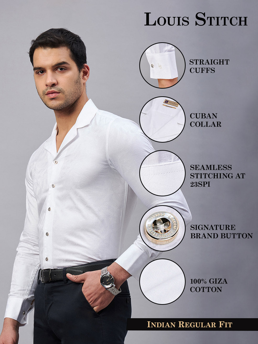 Regular Fit Cuban Collar Floral White Shirt For Men