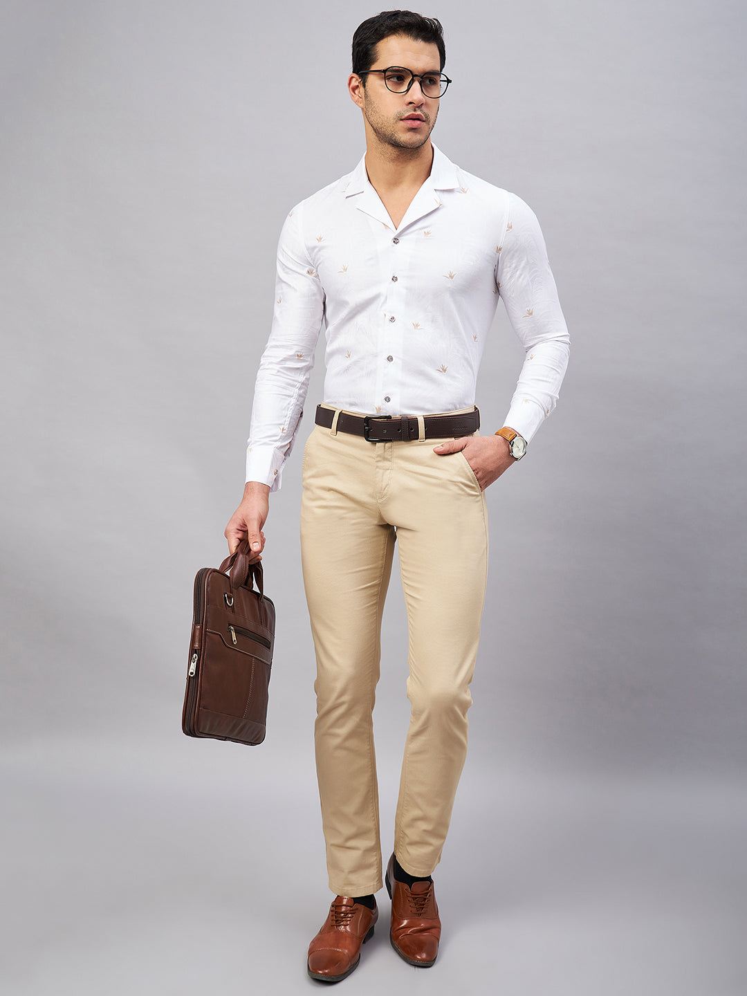 Regular Fit Cuban Collar Graphic White Shirt For Men