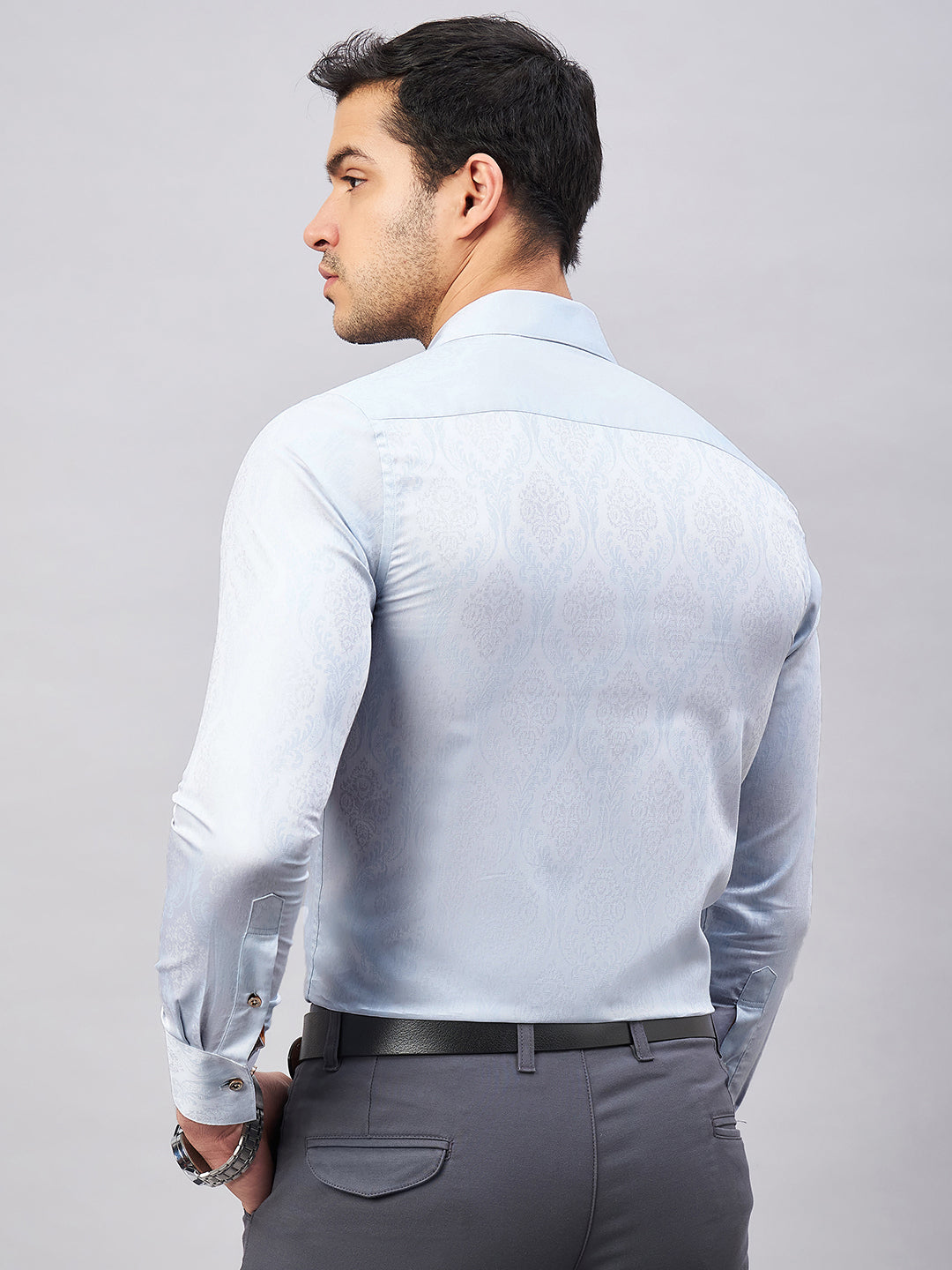 Regular Fit Cuban Collar Abstract Blue Shirt For Men
