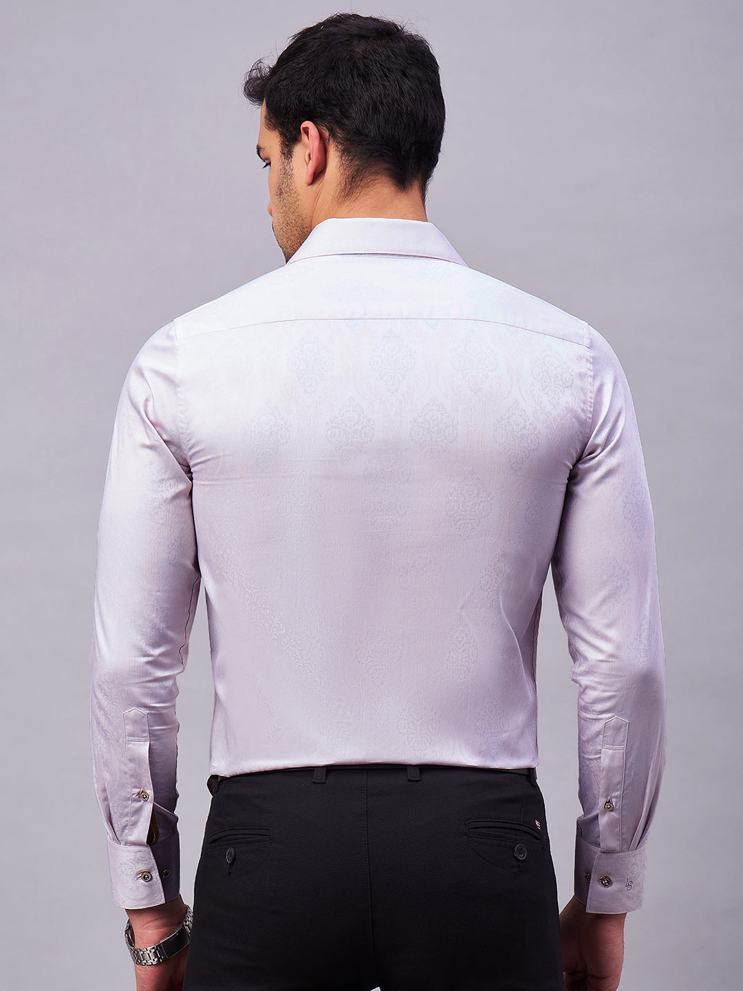 Regular Fit Cuban Collar Abstract Pink Shirt For Men