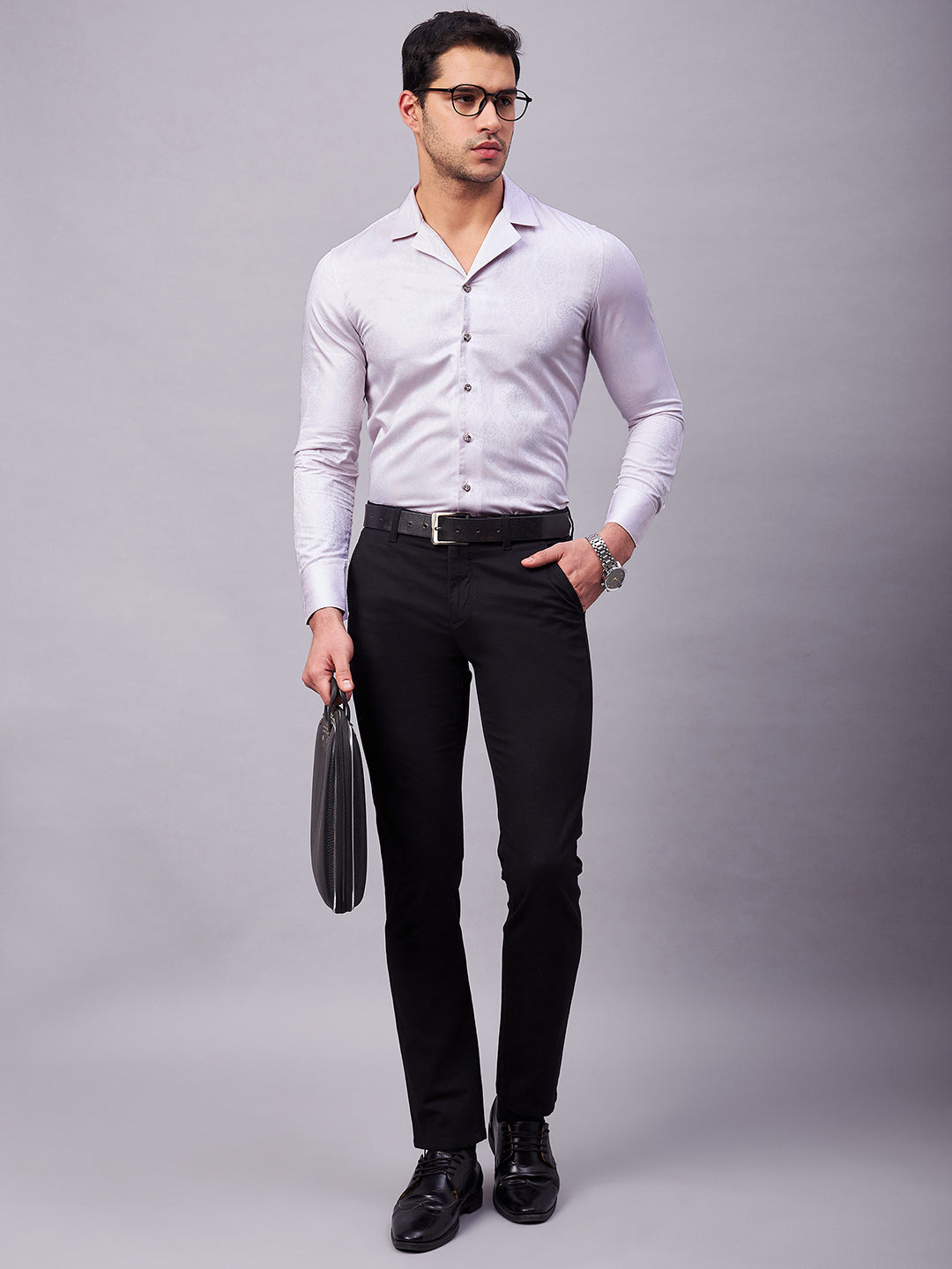 Regular Fit Cuban Collar Abstract Pink Shirt For Men
