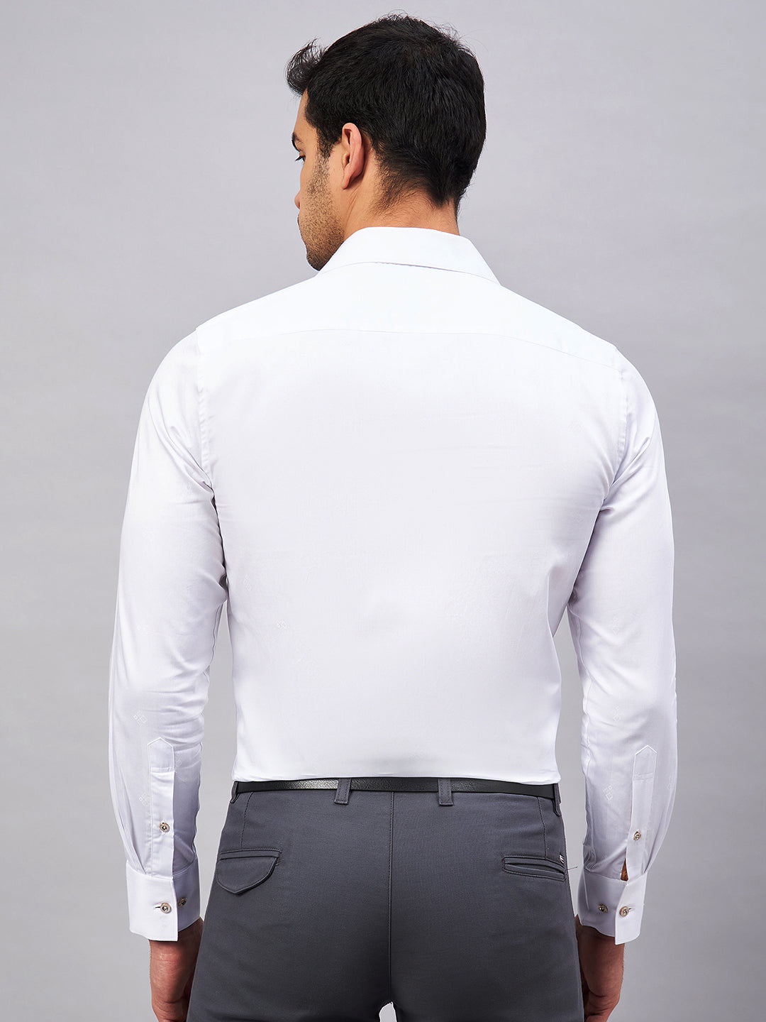 Regular Fit Cuban Collar Geometric White Shirt For Men