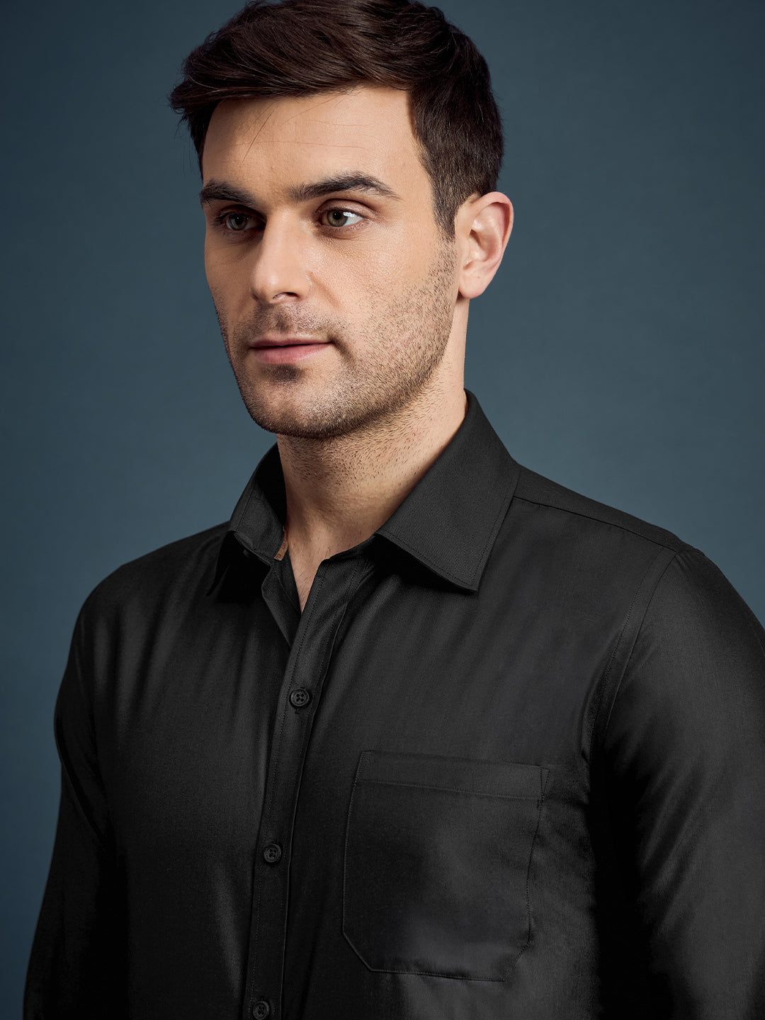 Men's Slim Fit Solid Black Formal Shirt