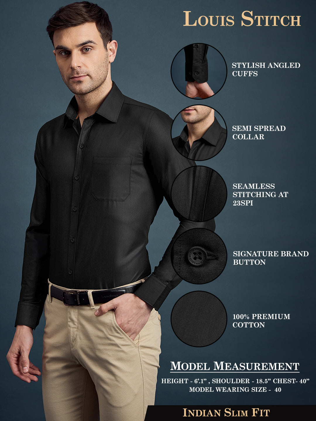 Men's Slim Fit Solid Black Formal Shirt