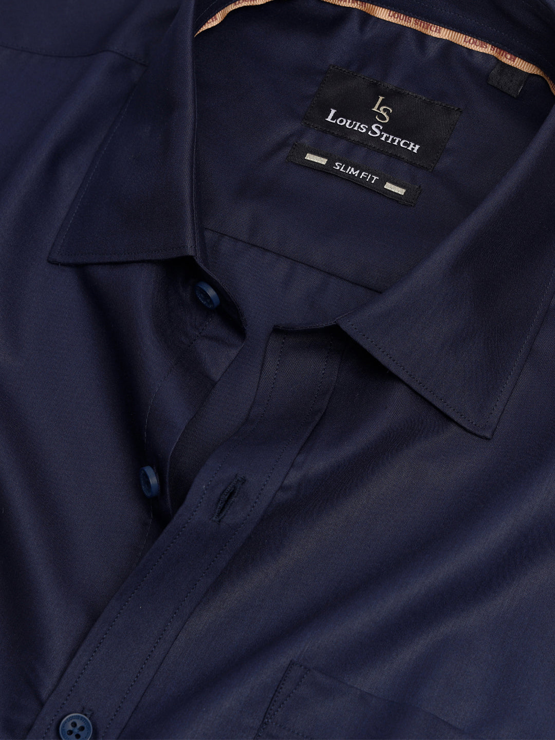 Men's Slim Fit Solid Navy Formal Shirt