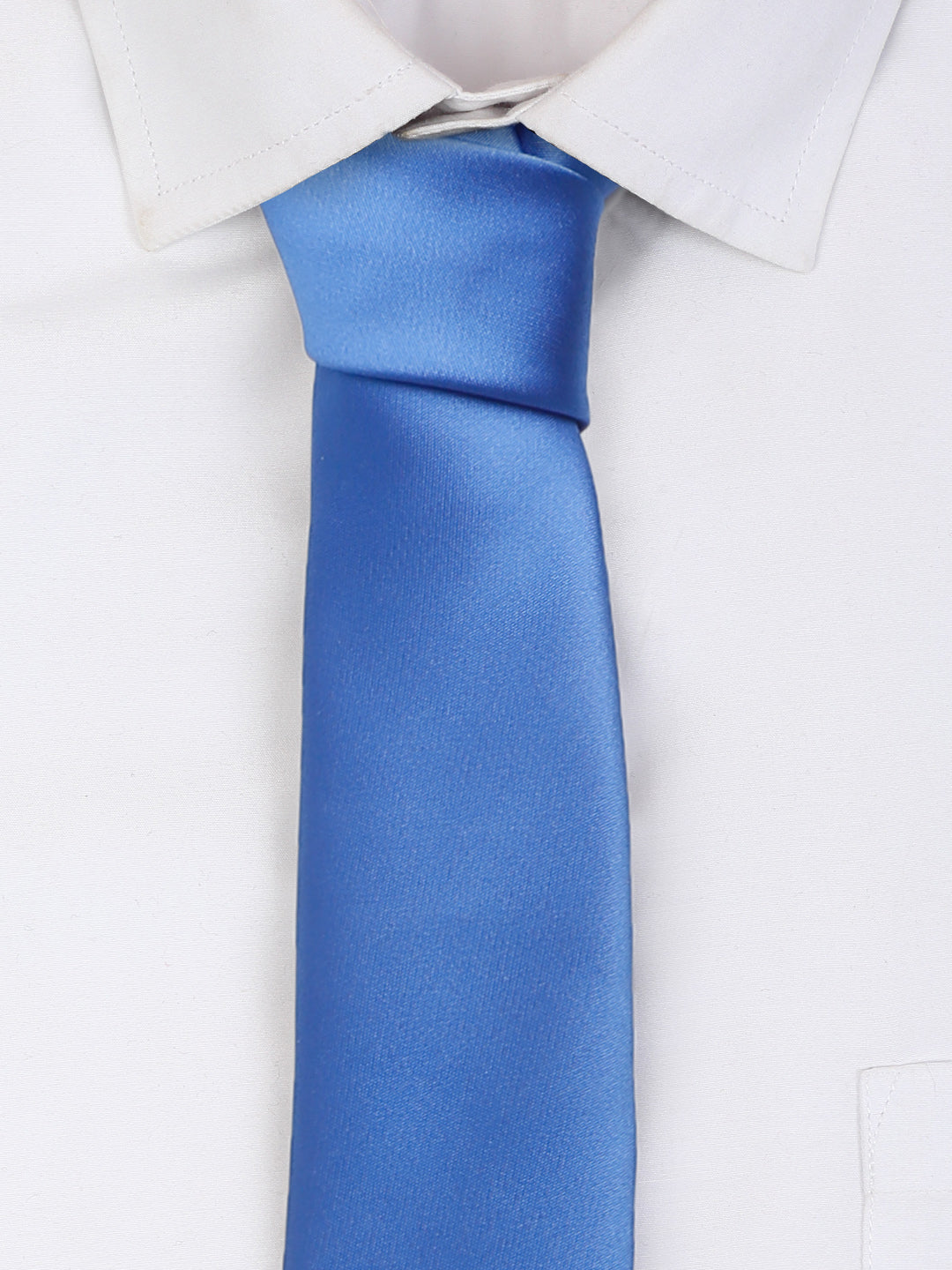 Blue Luxury Italian Silk Necktie Set With Pocket Square Cufflinks Brooch Chrome Tie pin