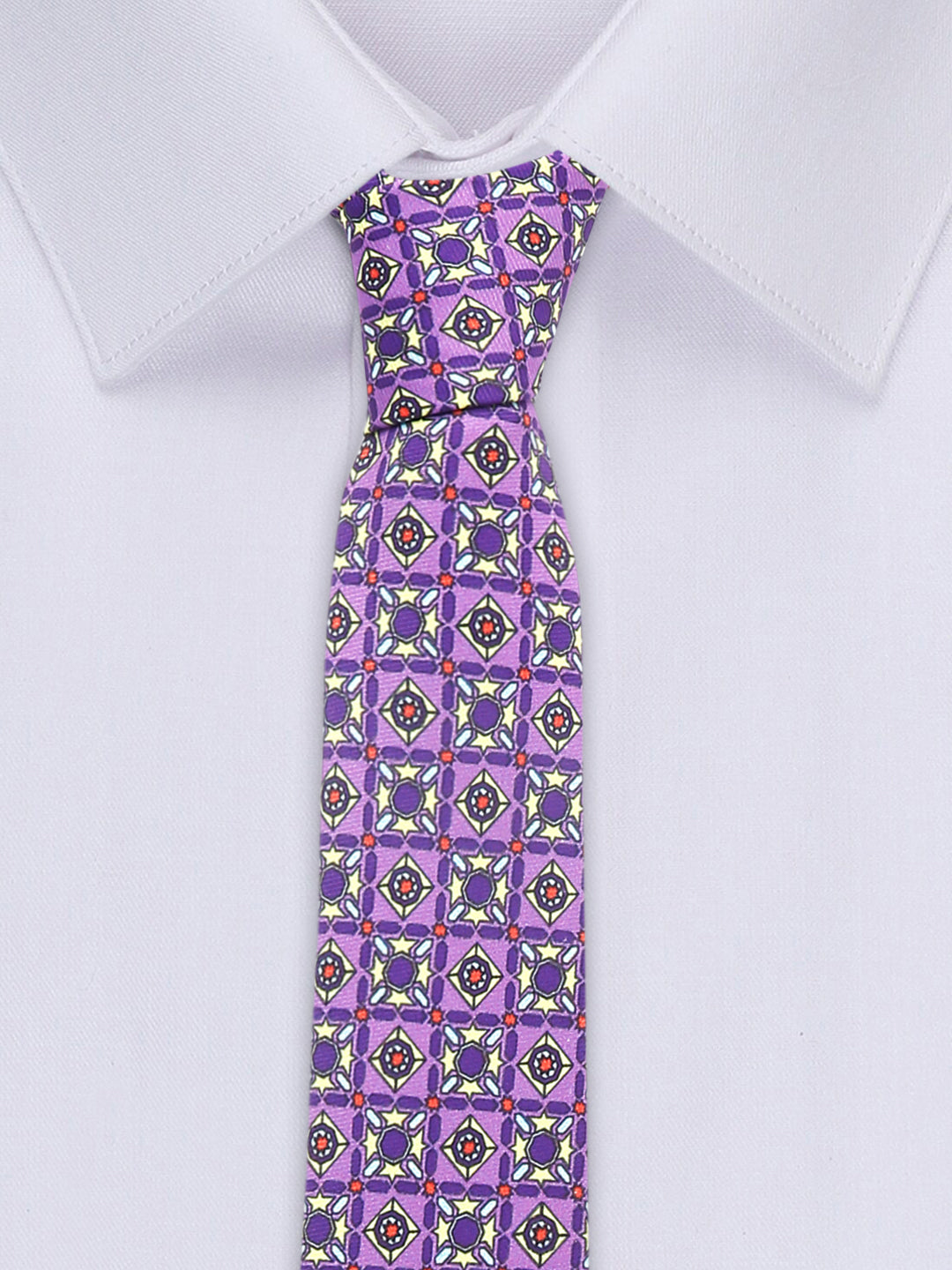 Heliotrope Purple Luxury Italian Silk Necktie Set With Pocket Square Cufflinks Brooch Chrome Tie pin