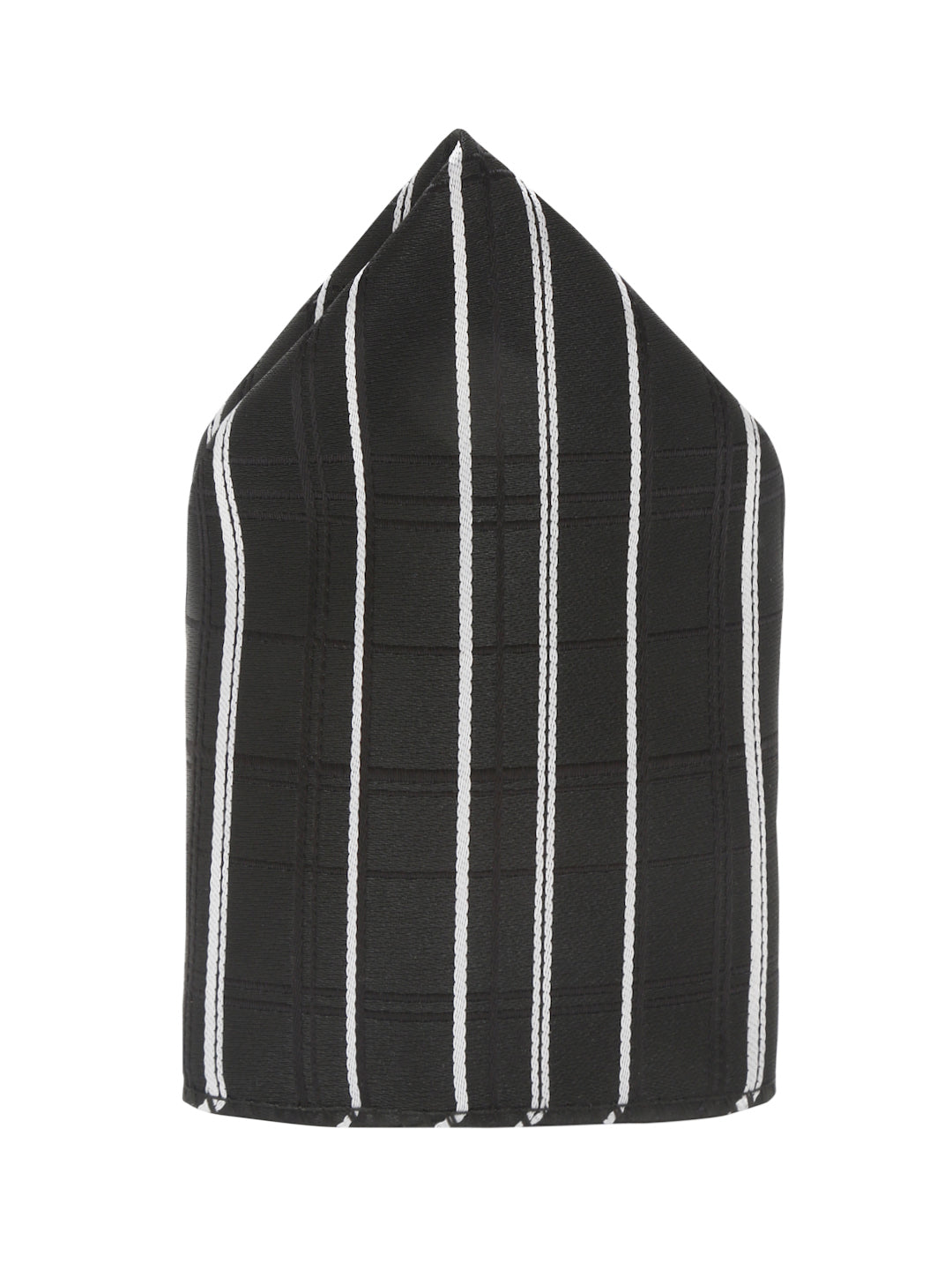 Checkered Black and White Italian Silk Necktie Set Pocket Square Chrome Tiepin cufflinks and Brooch