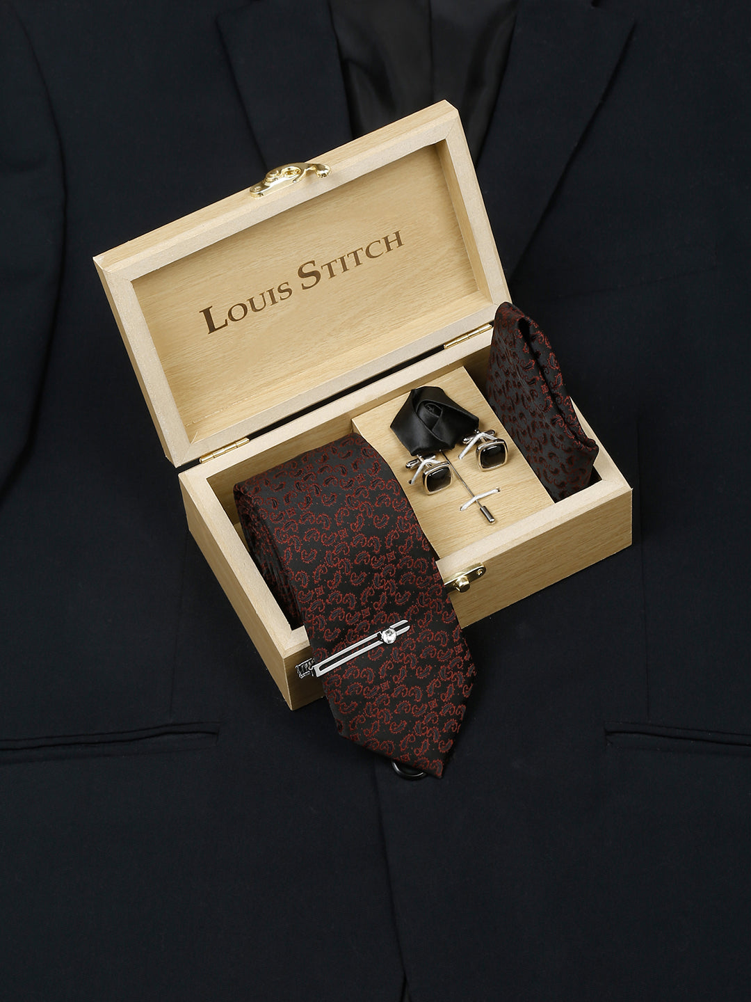 Admiral Black Luxury Italian Silk Necktie Set