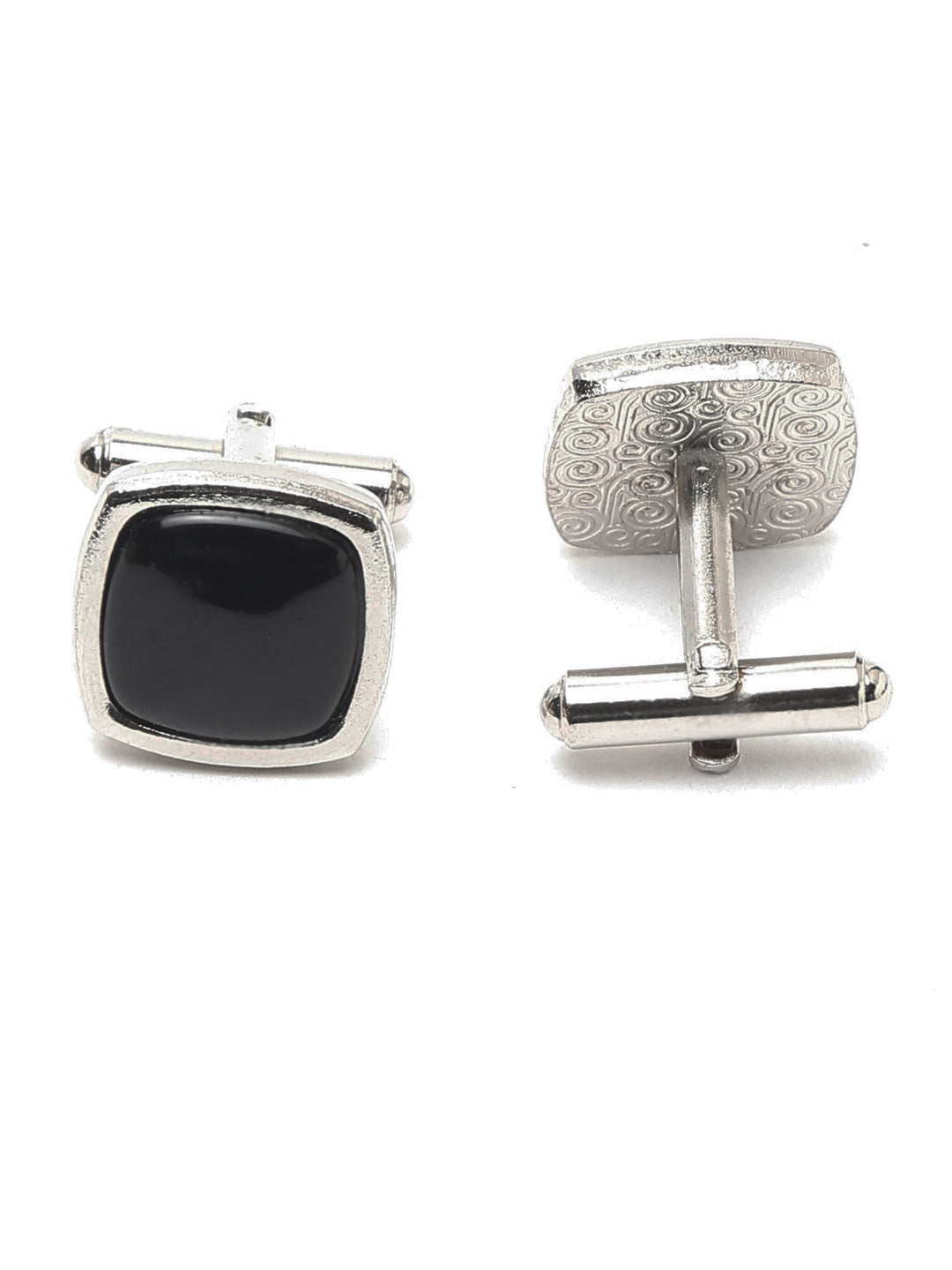 Polka Black Luxury Italian Silk Necktie Set With Pocket Square Cufflinks Brooch Chrome Tie pin