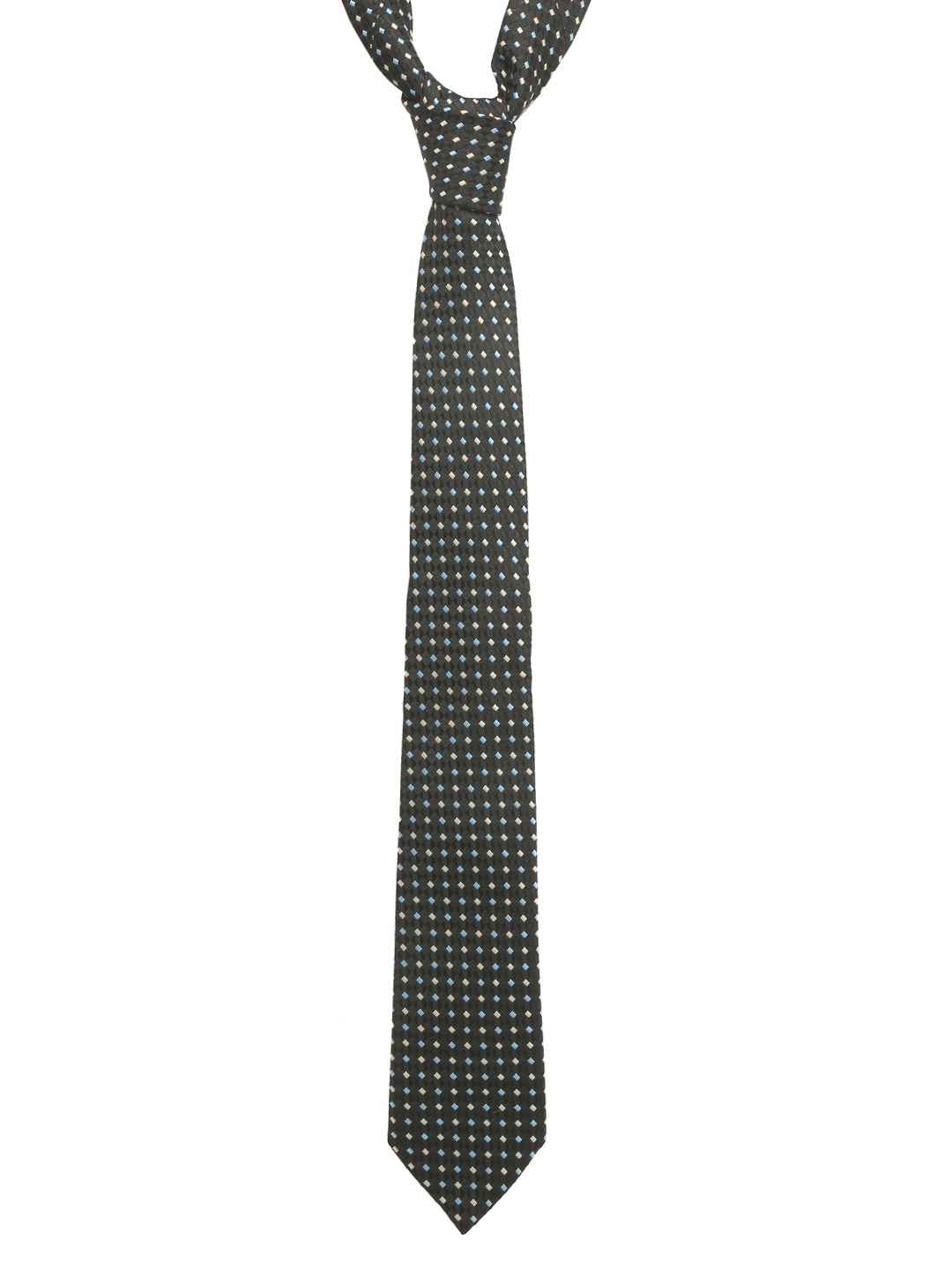 Polkia Dotted Black Luxury Italian Silk Necktie Set With Pocket Square Cufflinks Brooch Chrome Tie pin