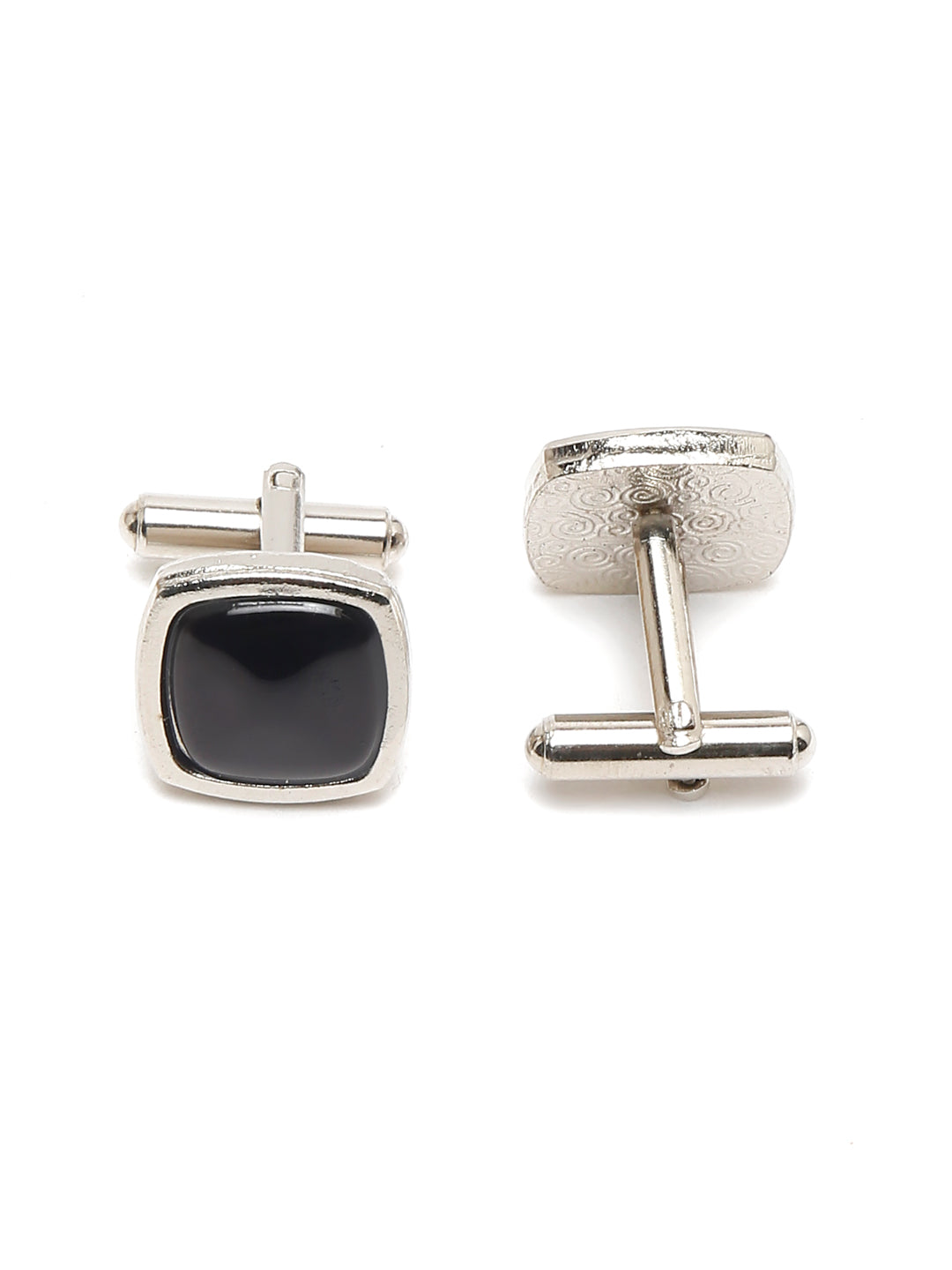 Onyx Black Luxury Italian Silk Necktie Set With Pocket Square Cufflinks Brooch Chrome Tie pin