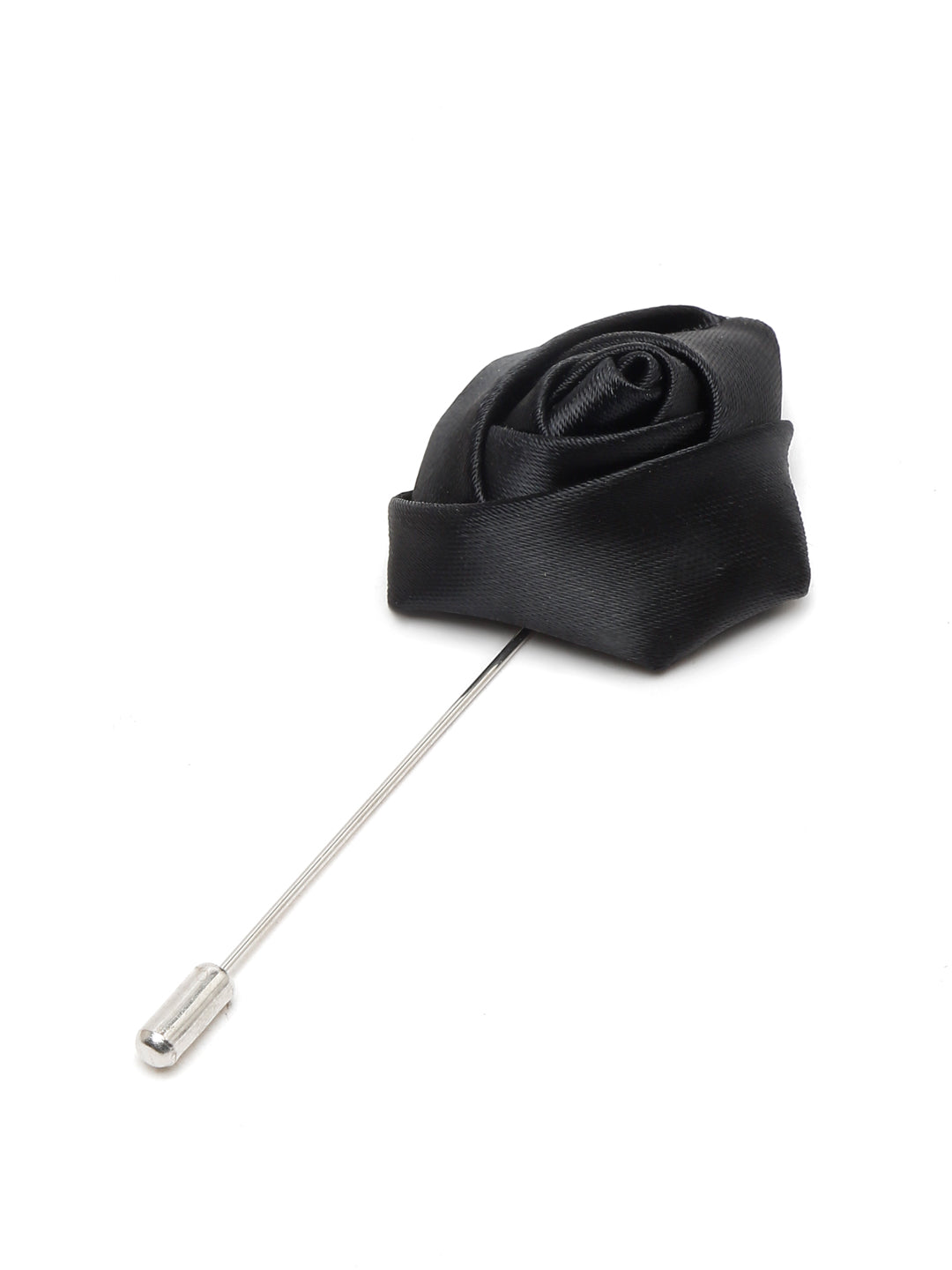 Onyx Black Luxury Italian Silk Necktie Set With Pocket Square Cufflinks Brooch Chrome Tie pin