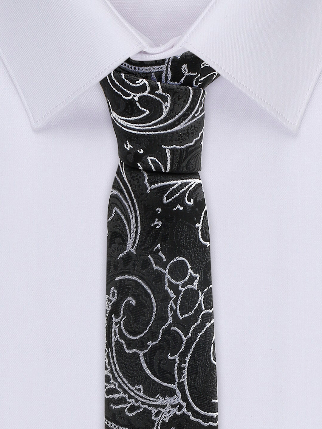 Onyx Black Luxury Italian Silk Necktie Set With Pocket Square Cufflinks Brooch Chrome Tie pin