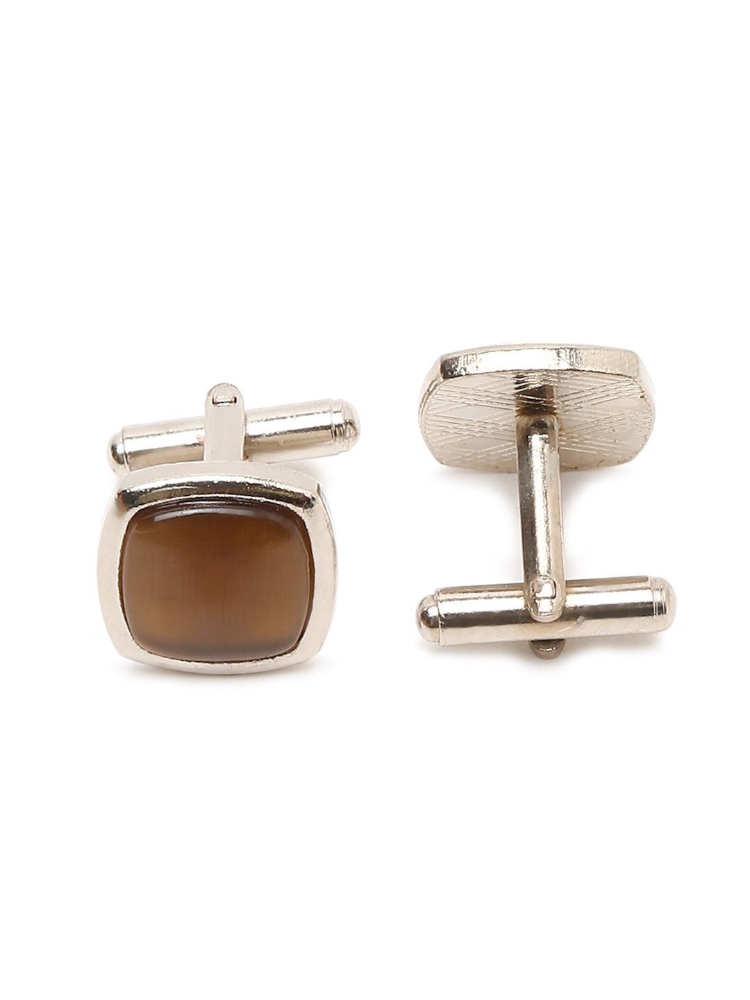 Maple Brown Italian Silk Necktie Set Pocket Square Chrome Tiepin cufflinks and Brooch