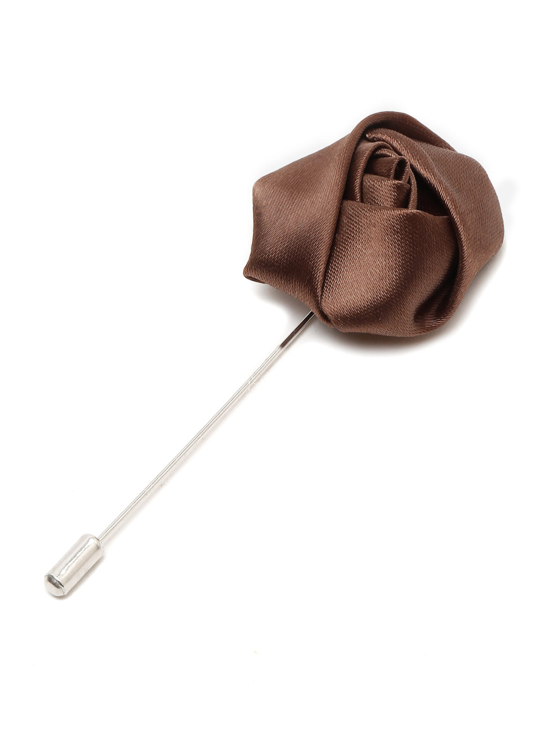 Maple Brown Italian Silk Necktie Set Pocket Square Chrome Tiepin cufflinks and Brooch