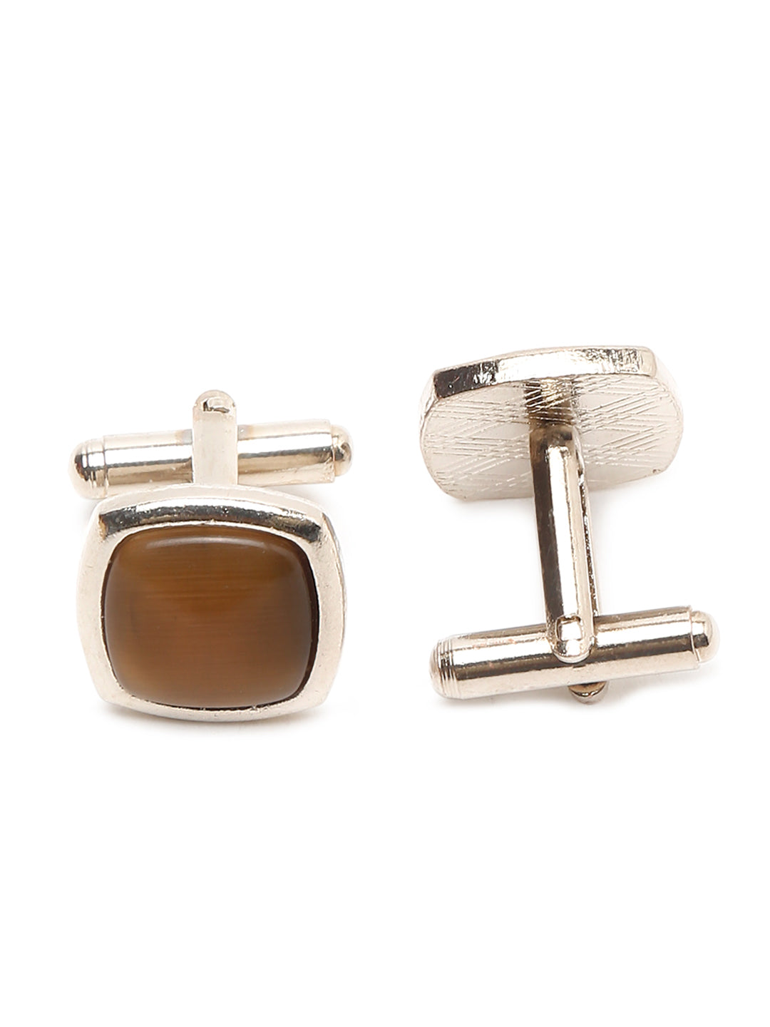 Van Dyke Brown Italian Silk Necktie Set Pocket Square Chrome Tiepin cufflinks and Brooch
