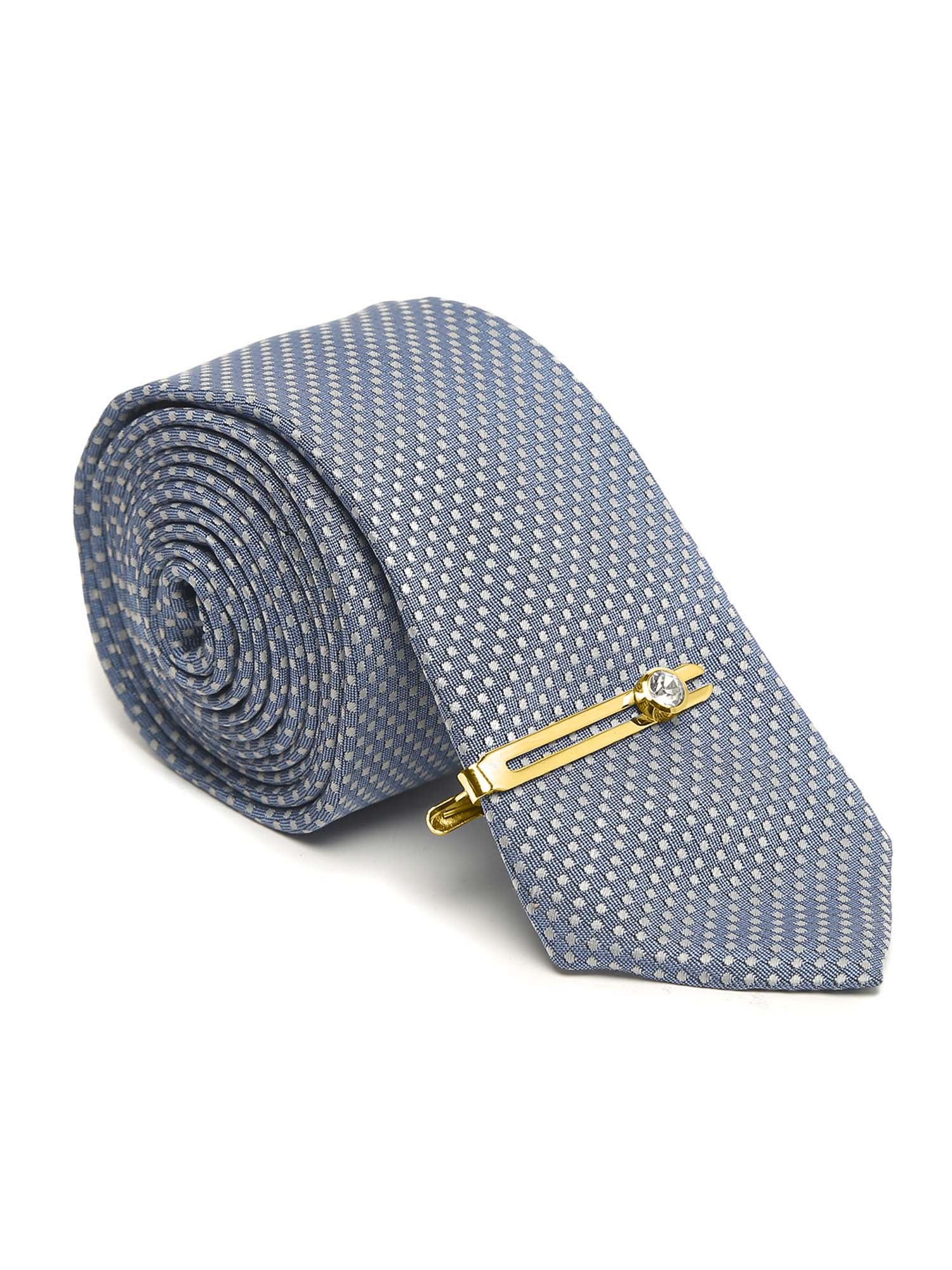Ash Blue Luxury Italian Silk Necktie Set With Pocket Square Cufflinks Brooch Gold Tie pin