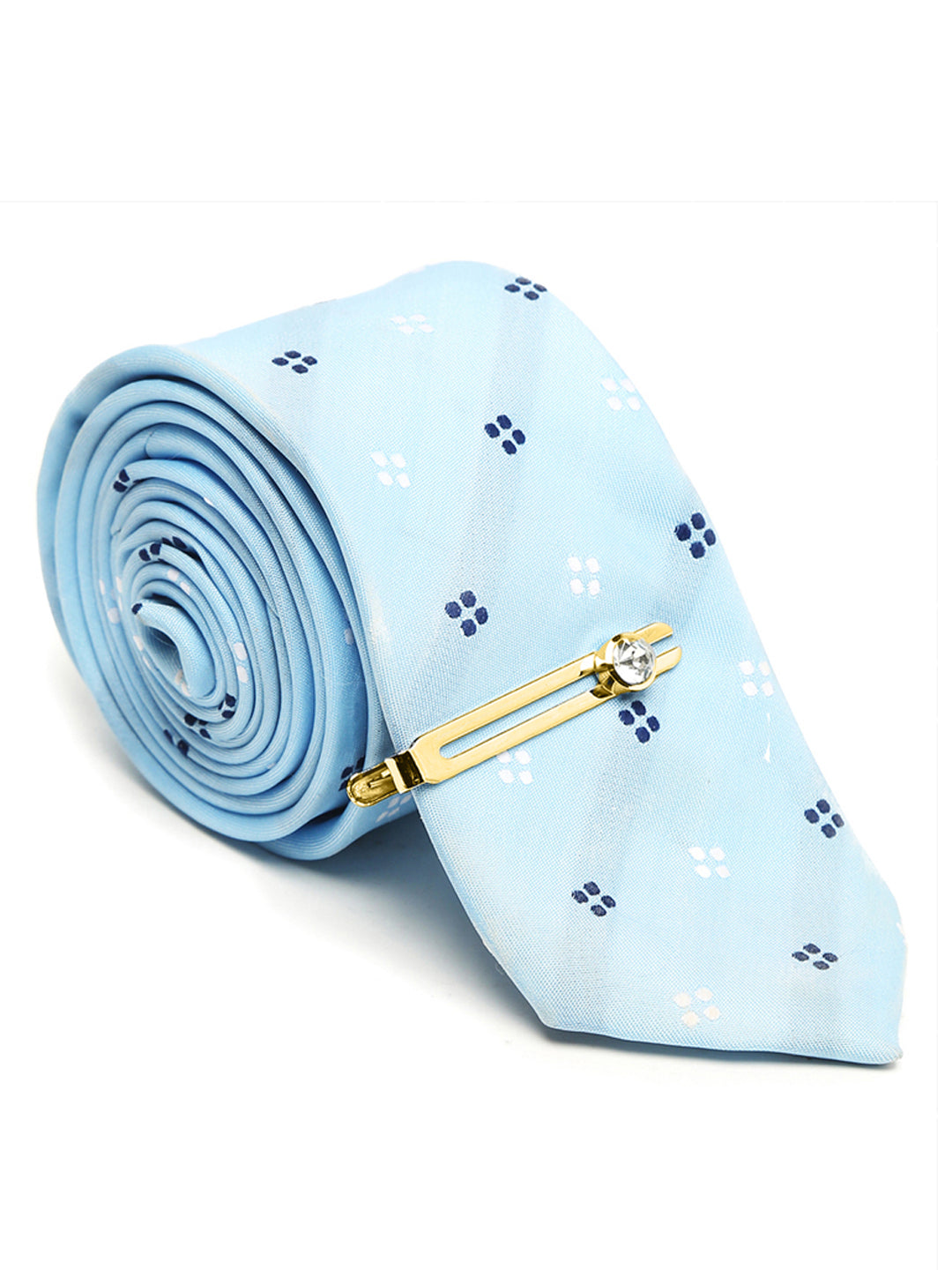 Light Printed Blue Luxury Italian Silk Necktie Set With Pocket Square Cufflinks Brooch Gold Tie pin