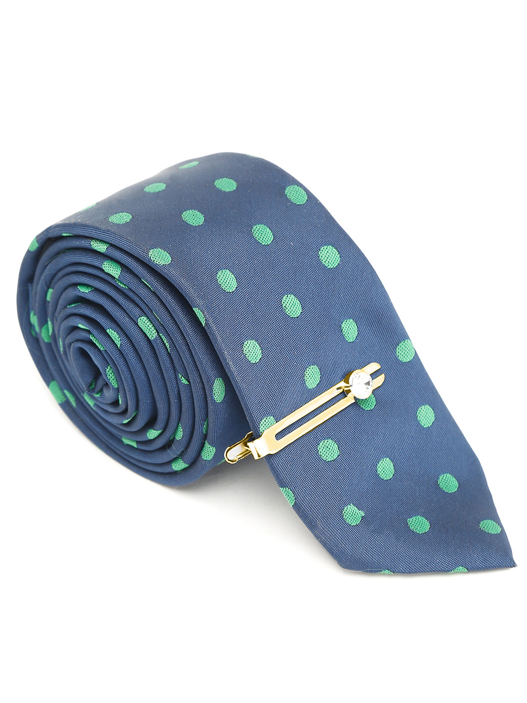 Polka Dot Blue Luxury Italian Silk Necktie Set With Pocket Square Cufflinks Brooch Gold Tie pin