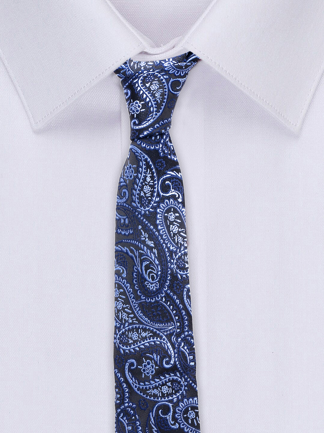 Denim Blue Luxury Italian Silk Necktie Set With Pocket Square Cufflinks Brooch Chrome Tie pin