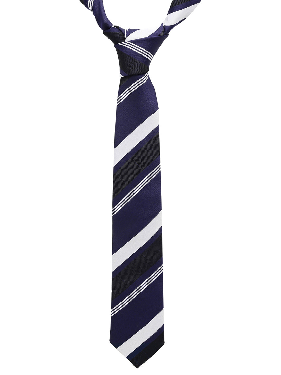 Lined Blue Stripes Luxury Italian Silk Necktie Set With Pocket Square Cufflinks Brooch Chrome Tie pin