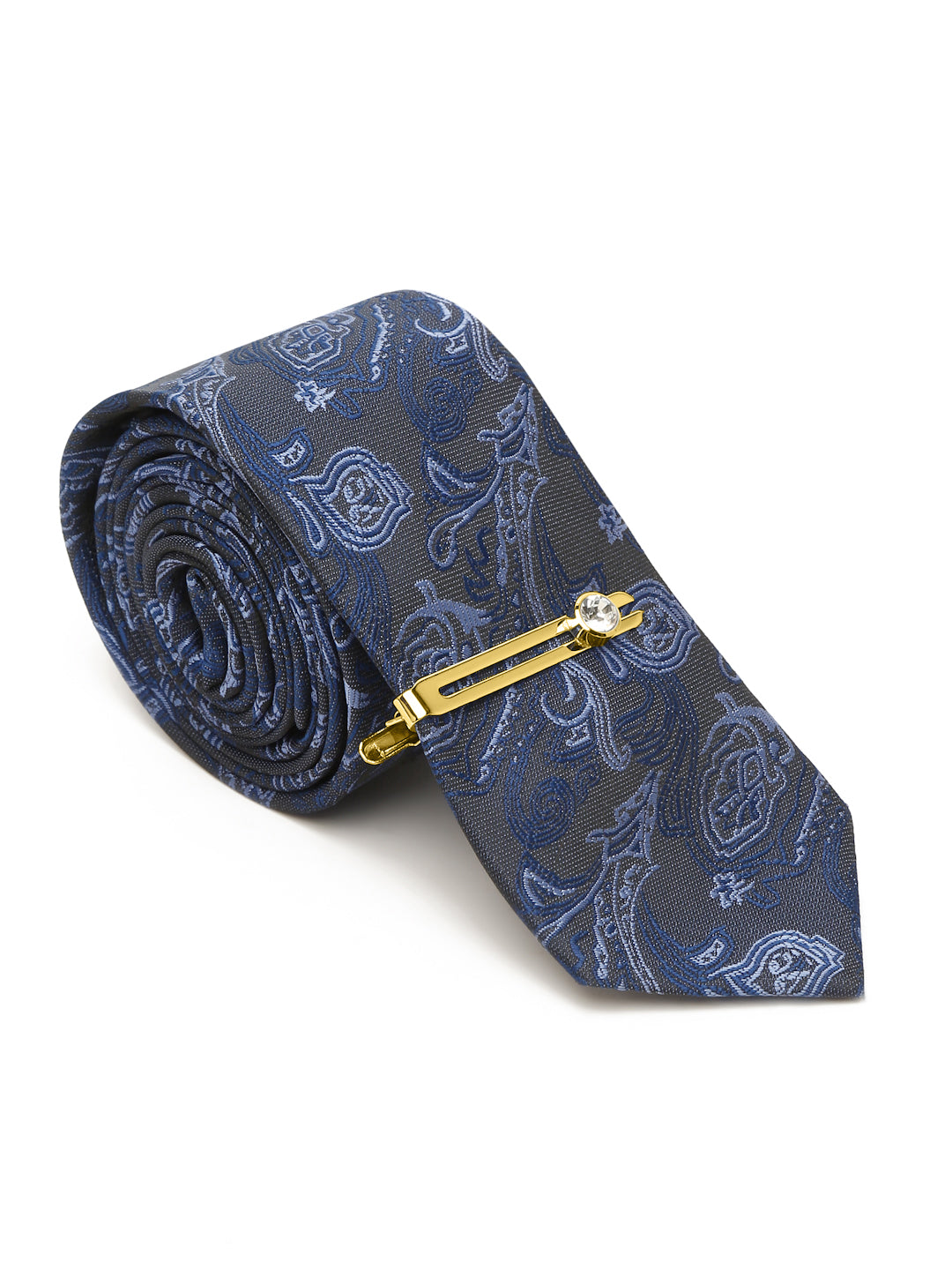 Royal Blue Luxury Italian Silk Necktie Set With Pocket Square Cufflinks Brooch Gold Tie pin