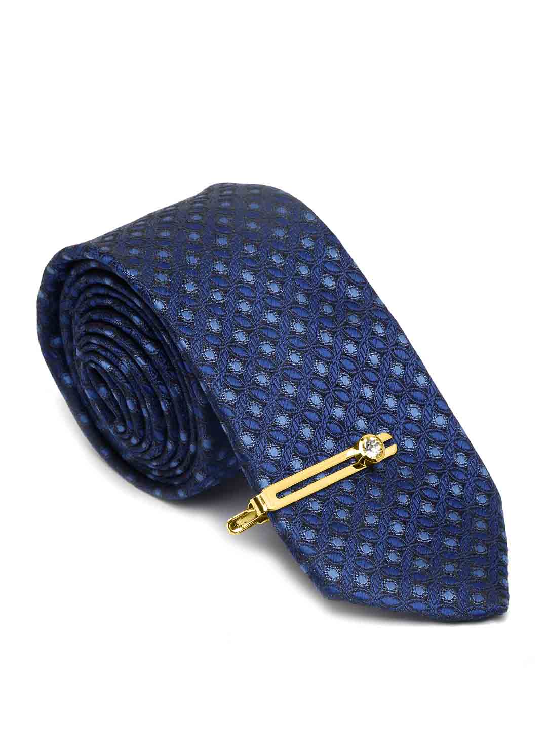Admiral Blue Luxury Italian Silk Necktie Set With Pocket Square Cufflinks Brooch Gold Tie pin