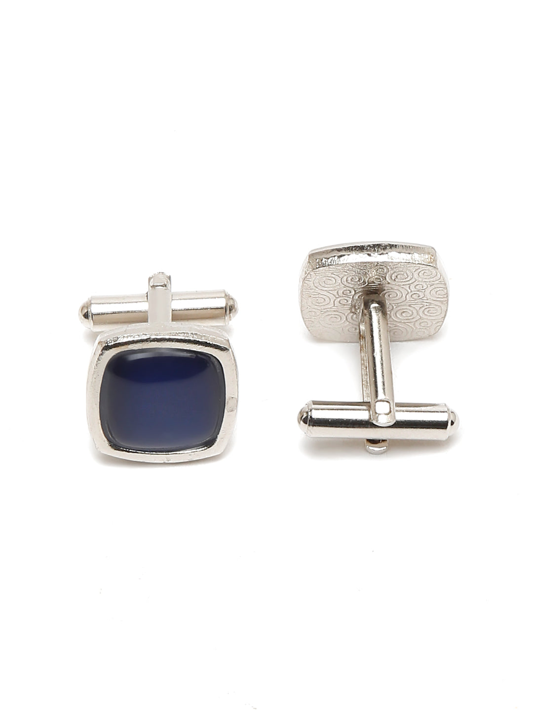 Denim Blue Luxury Italian Silk Necktie Set With Pocket Square Cufflinks Brooch Gold Tie pin