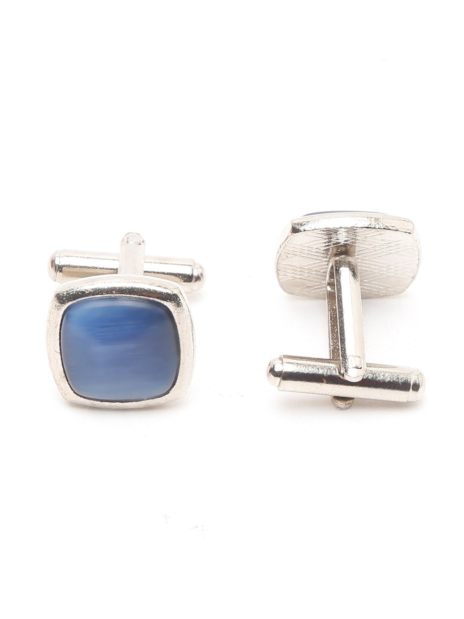 Prussian Blue Luxury Italian Silk Necktie Set With Pocket Square Cufflinks Brooch Chrome Tie pin